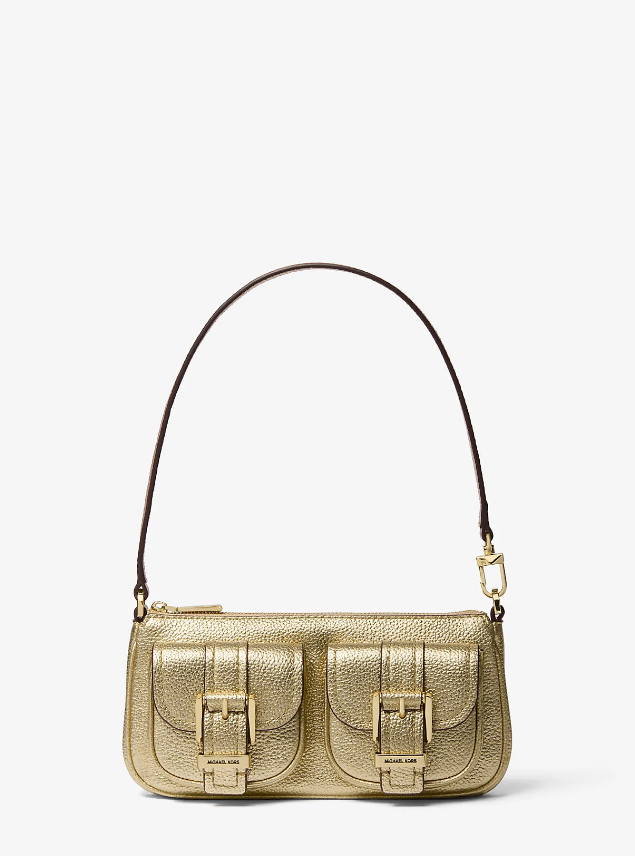 Michael Kors Enveloptas Zoe van metallic getrommeld leer, aanpasbaar en klein LICHTGOUD Hot
