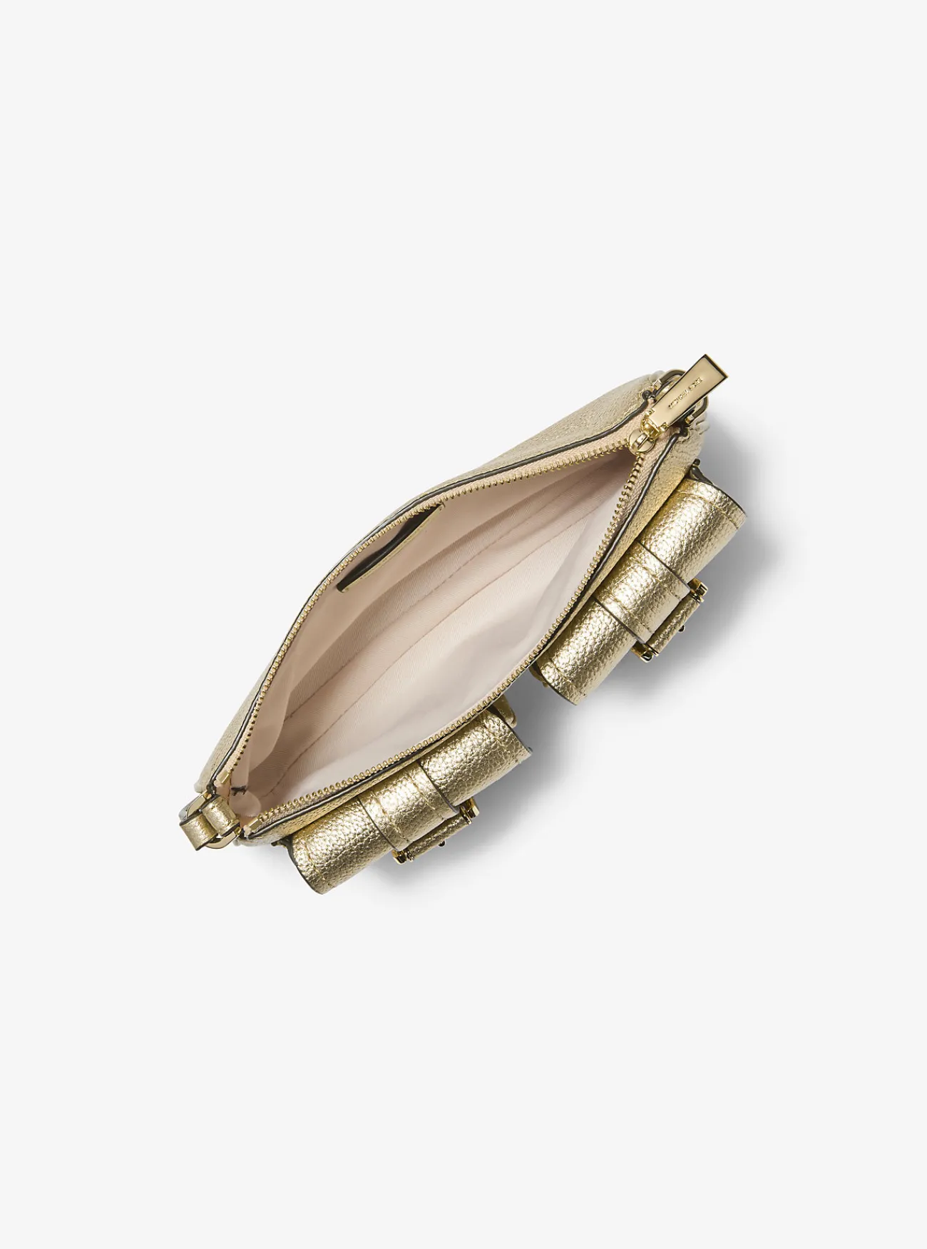 Michael Kors Enveloptas Zoe van metallic getrommeld leer, aanpasbaar en klein LICHTGOUD Hot