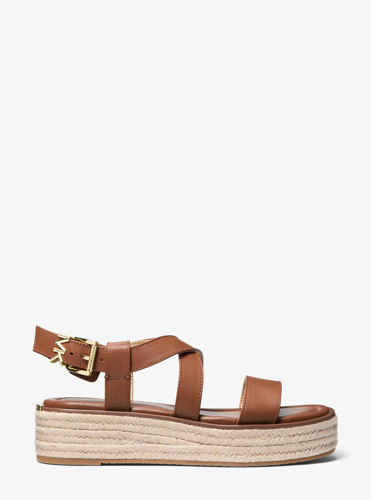 Michael Kors Espadrille-sandaal Lynn van leer met plateauzool LUGGAGE Online