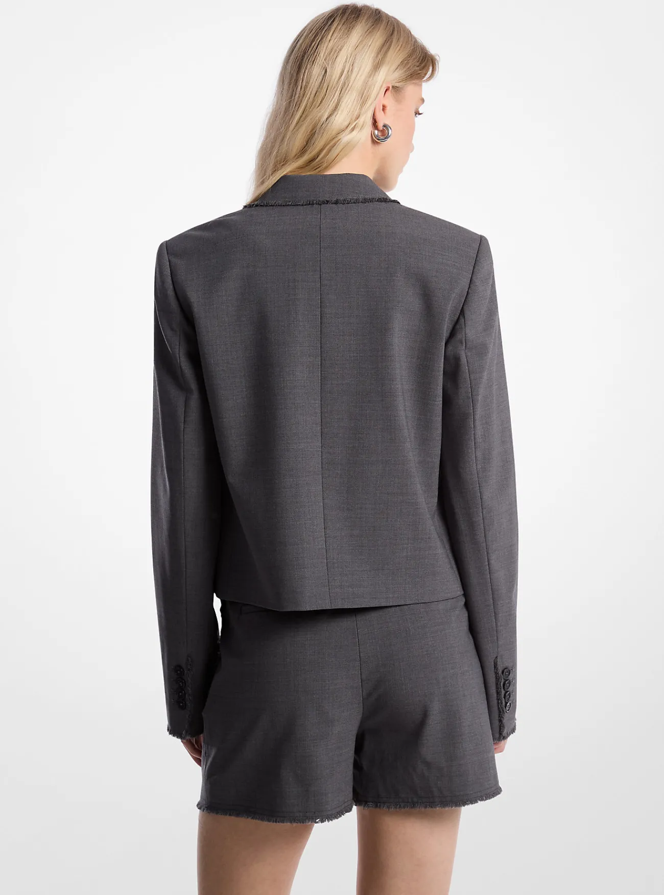 Michael Kors Gerafelde blazer van tropische wol met stretch en korte pasvorm DERBYHEATHER Sale