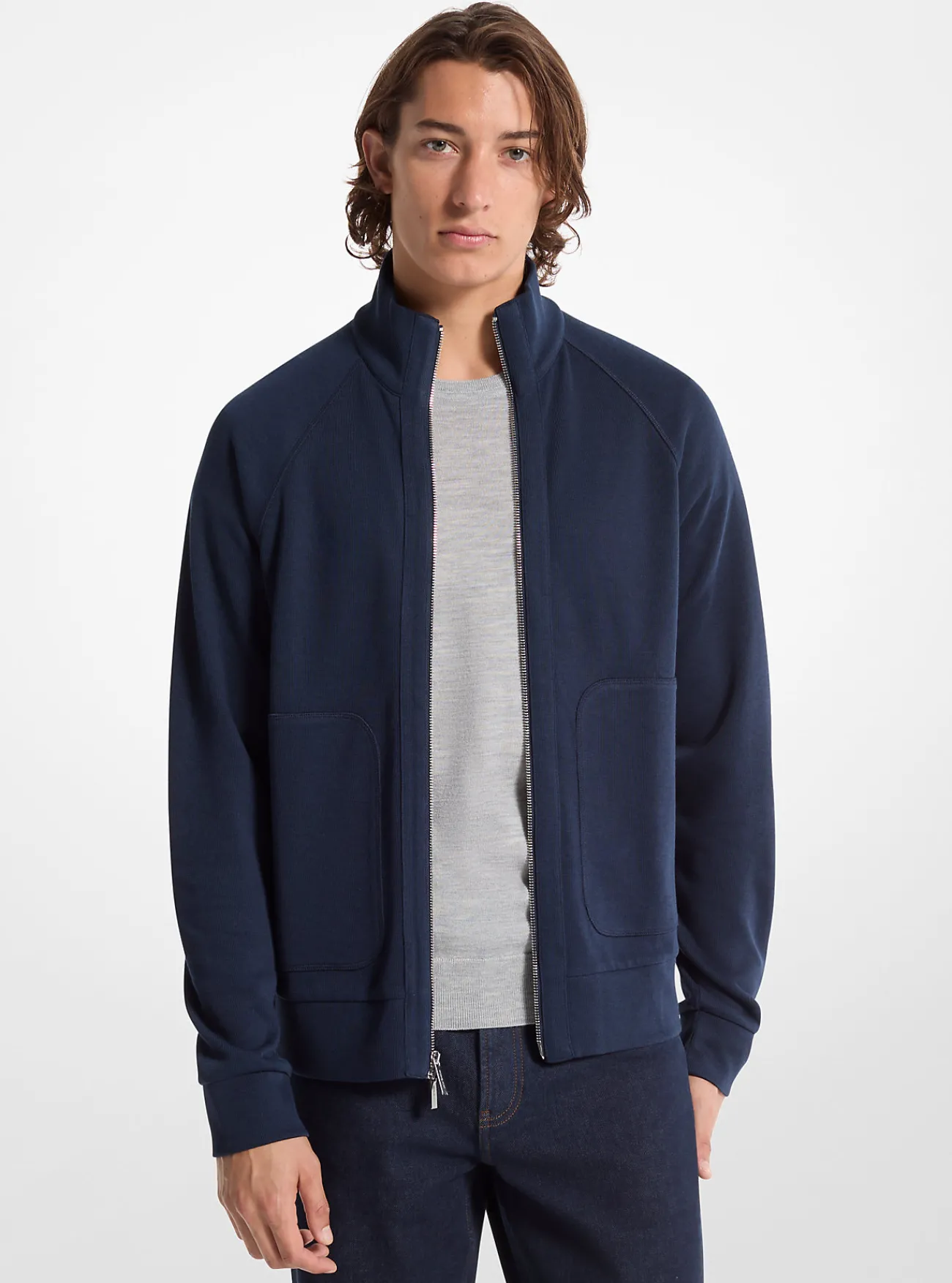 Michael Kors Geribd gebreid jack van katoenmix MIDDERNACHTSBLAUW Discount