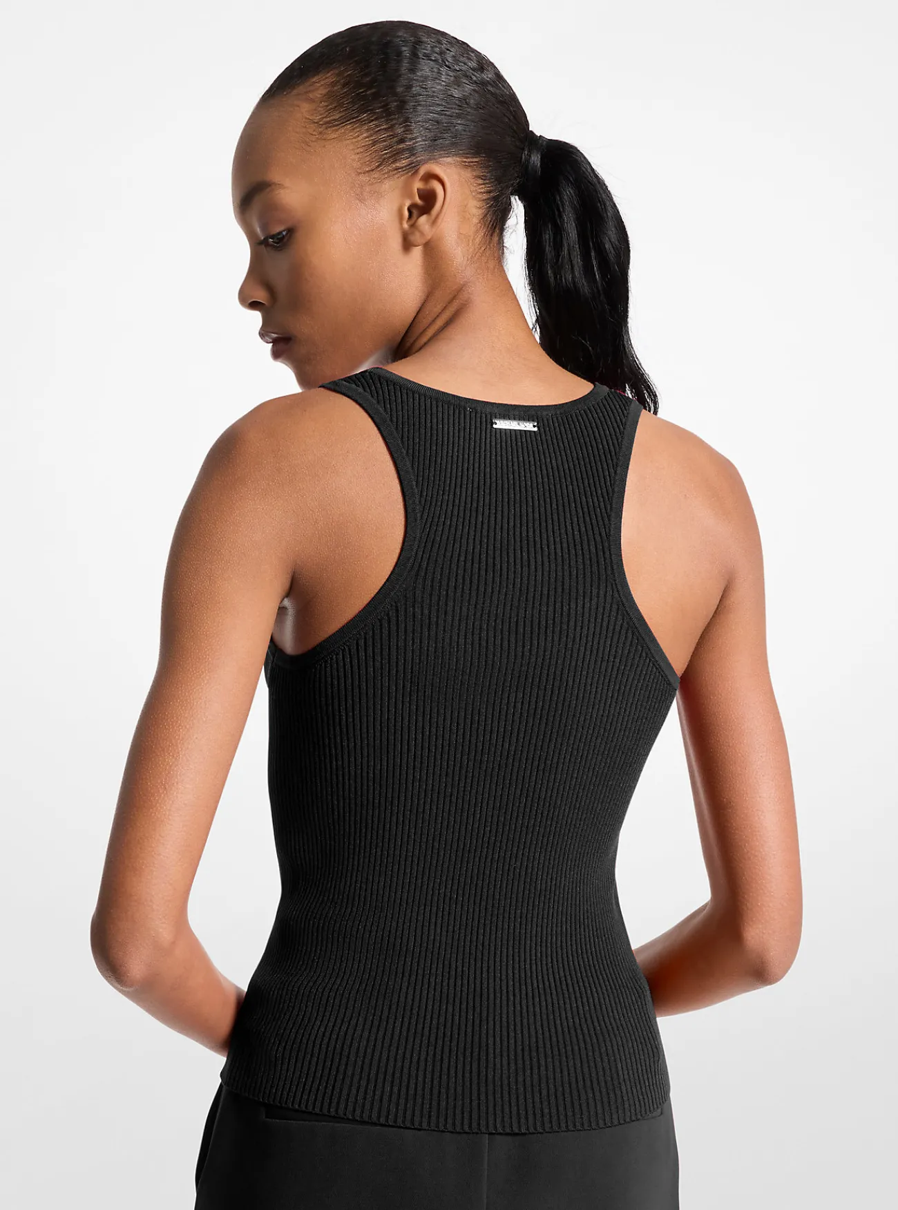 Michael Kors Geribde tanktop met lage ronde hals ZWART Sale