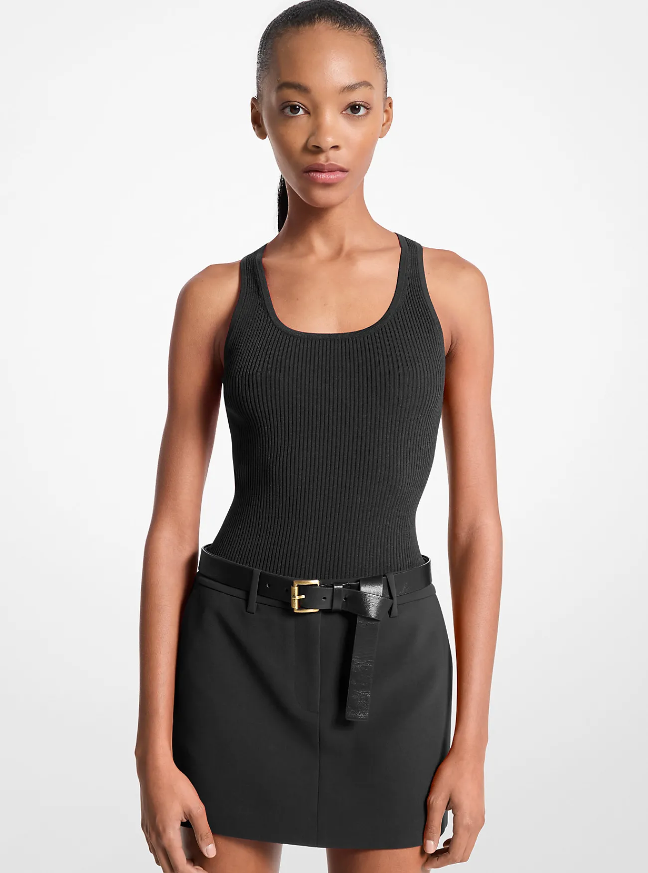 Michael Kors Geribde tanktop met lage ronde hals ZWART Sale