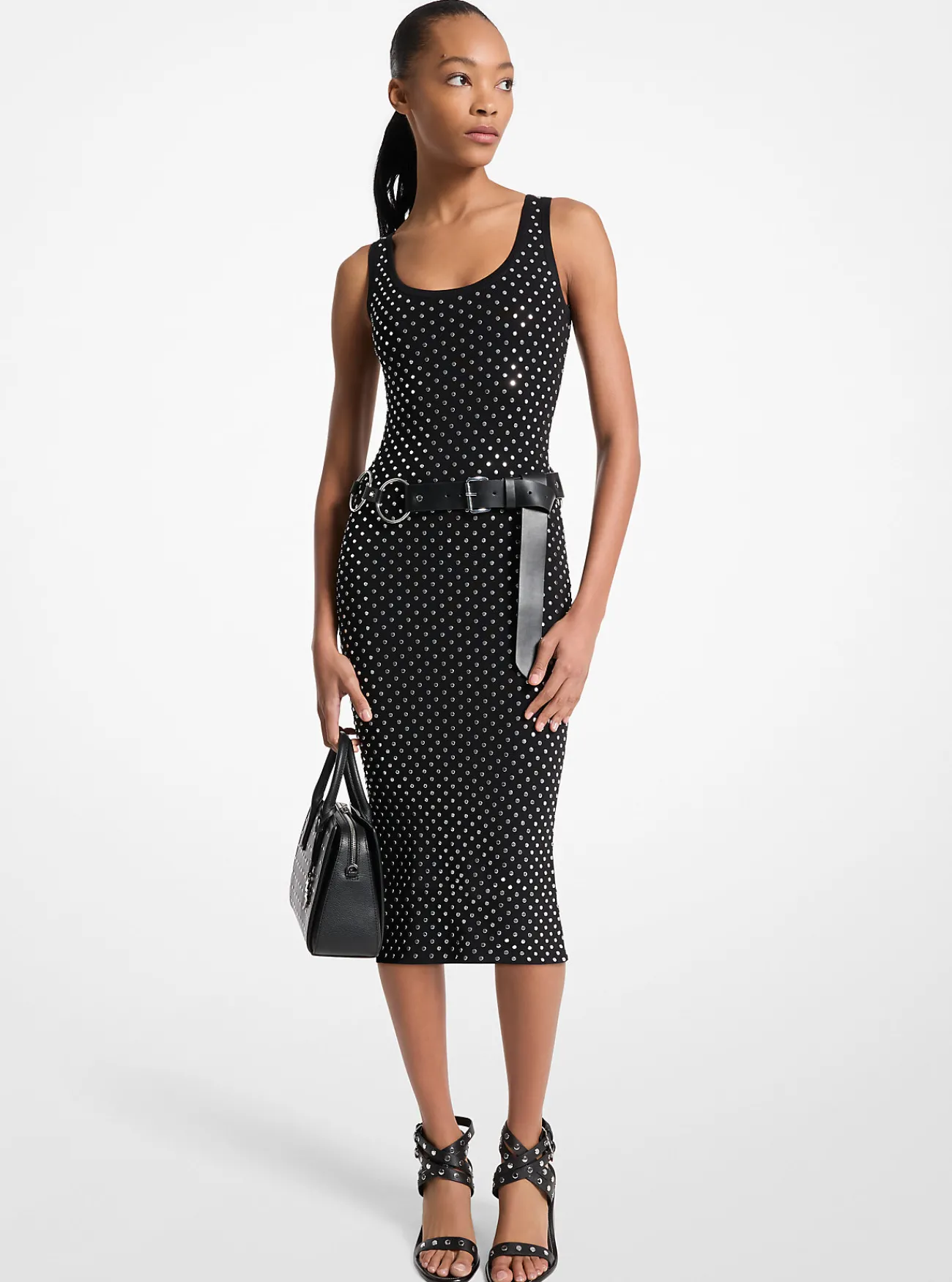 Michael Kors Halflange jurk van viscosemix met studs ZWART New