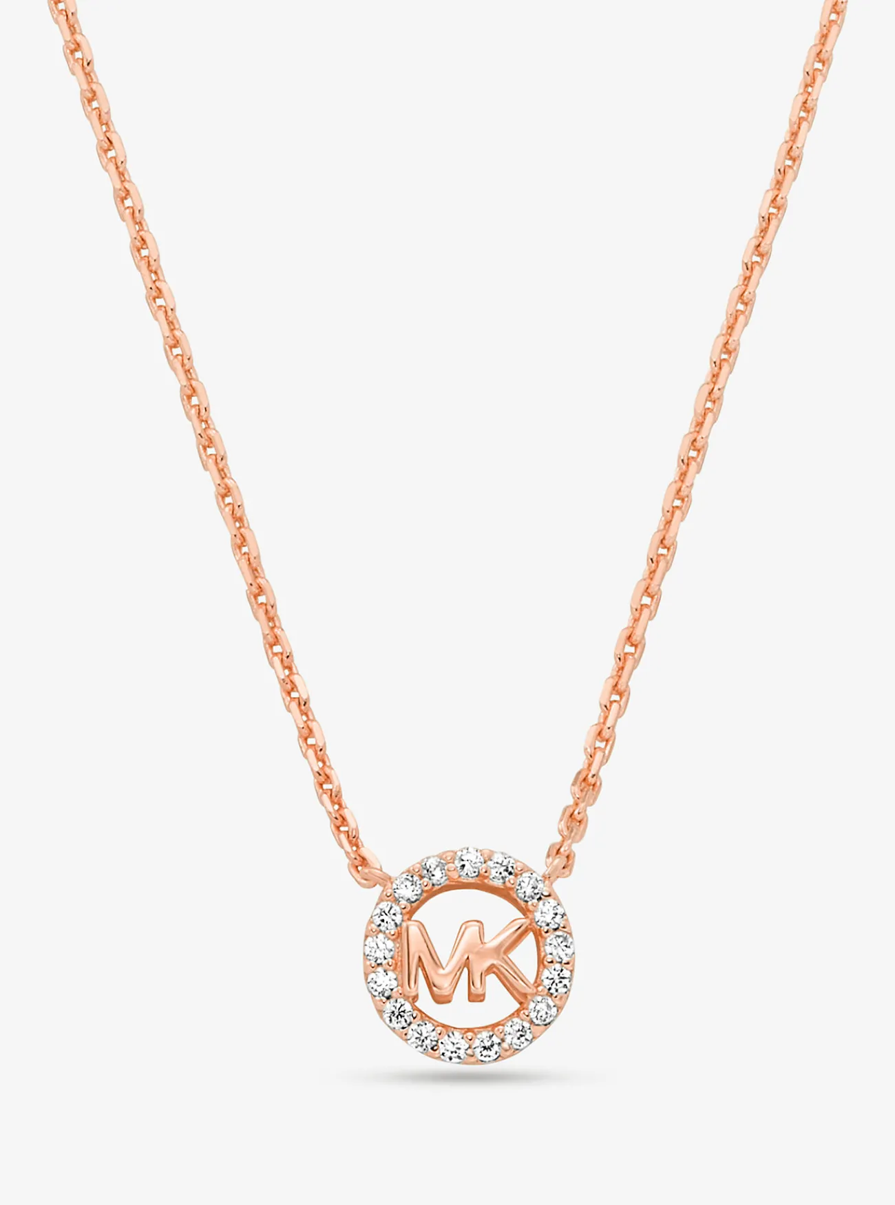 Michael Kors Halsketting Fulton van sterlingzilver met plating met edelmetaal, siersteentjes, logo en bedeltje ROS&Eacute;GOUD Best