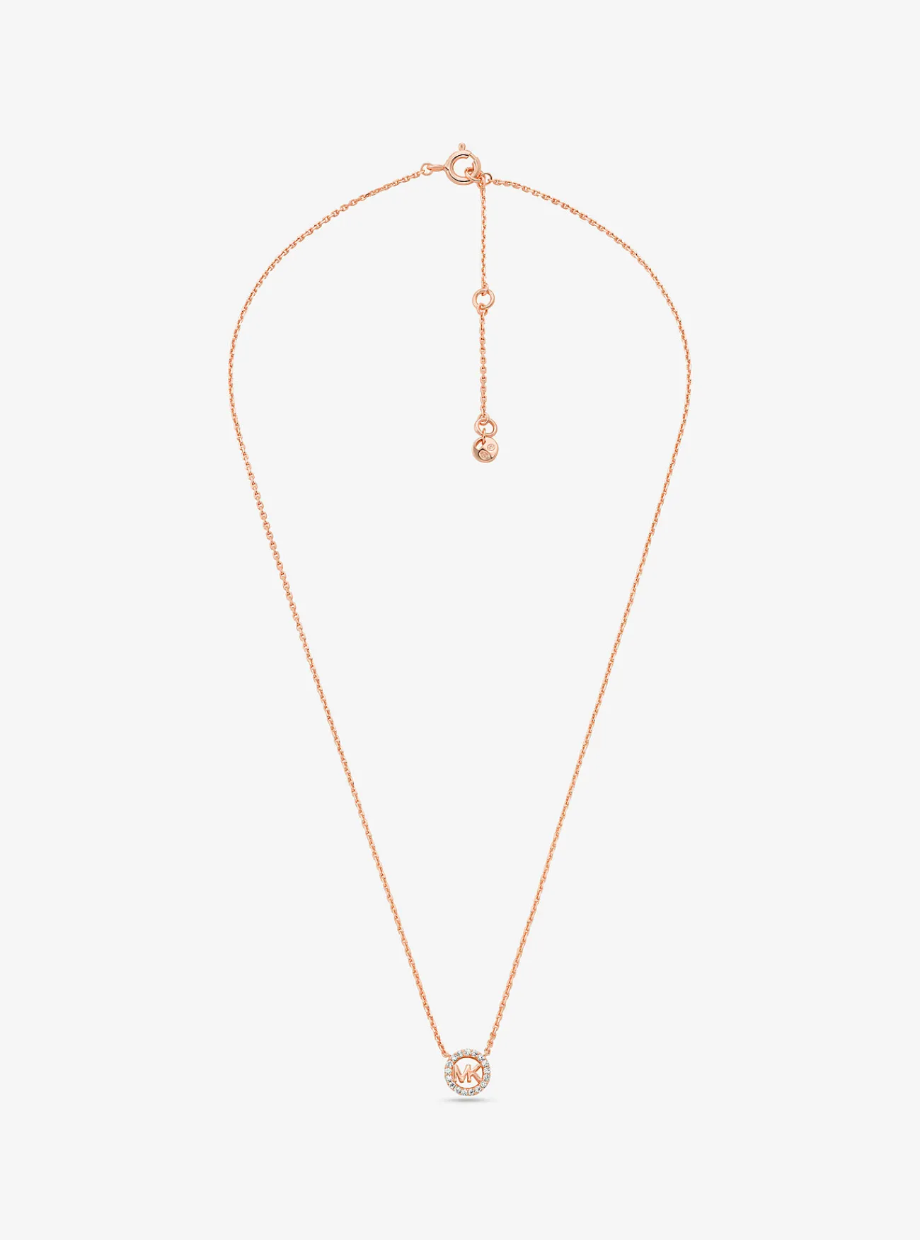 Michael Kors Halsketting Fulton van sterlingzilver met plating met edelmetaal, siersteentjes, logo en bedeltje ROS&Eacute;GOUD Best