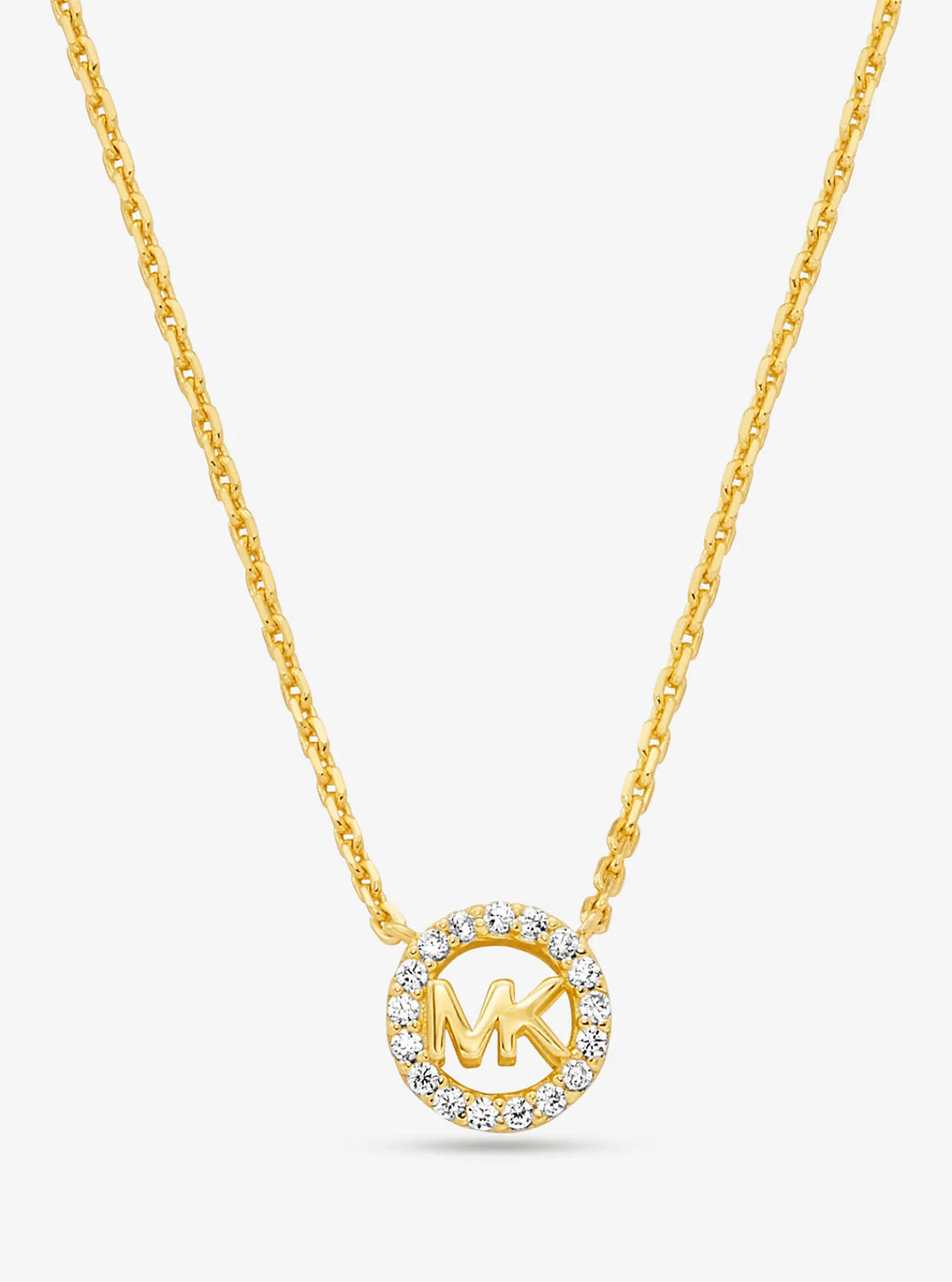 Michael Kors Halsketting Fulton van sterlingzilver met plating met edelmetaal, siersteentjes, logo en bedeltje GOUD Fashion