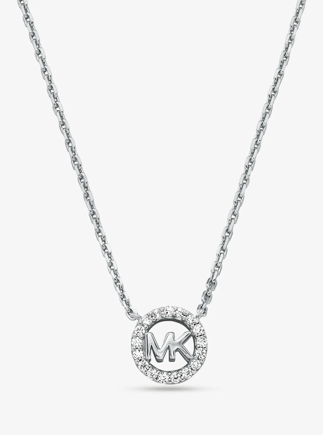 Michael Kors Halsketting Fulton van sterling met plating met edelmetaal, siersteentjes, logo en bedeltje ZILVER Discount