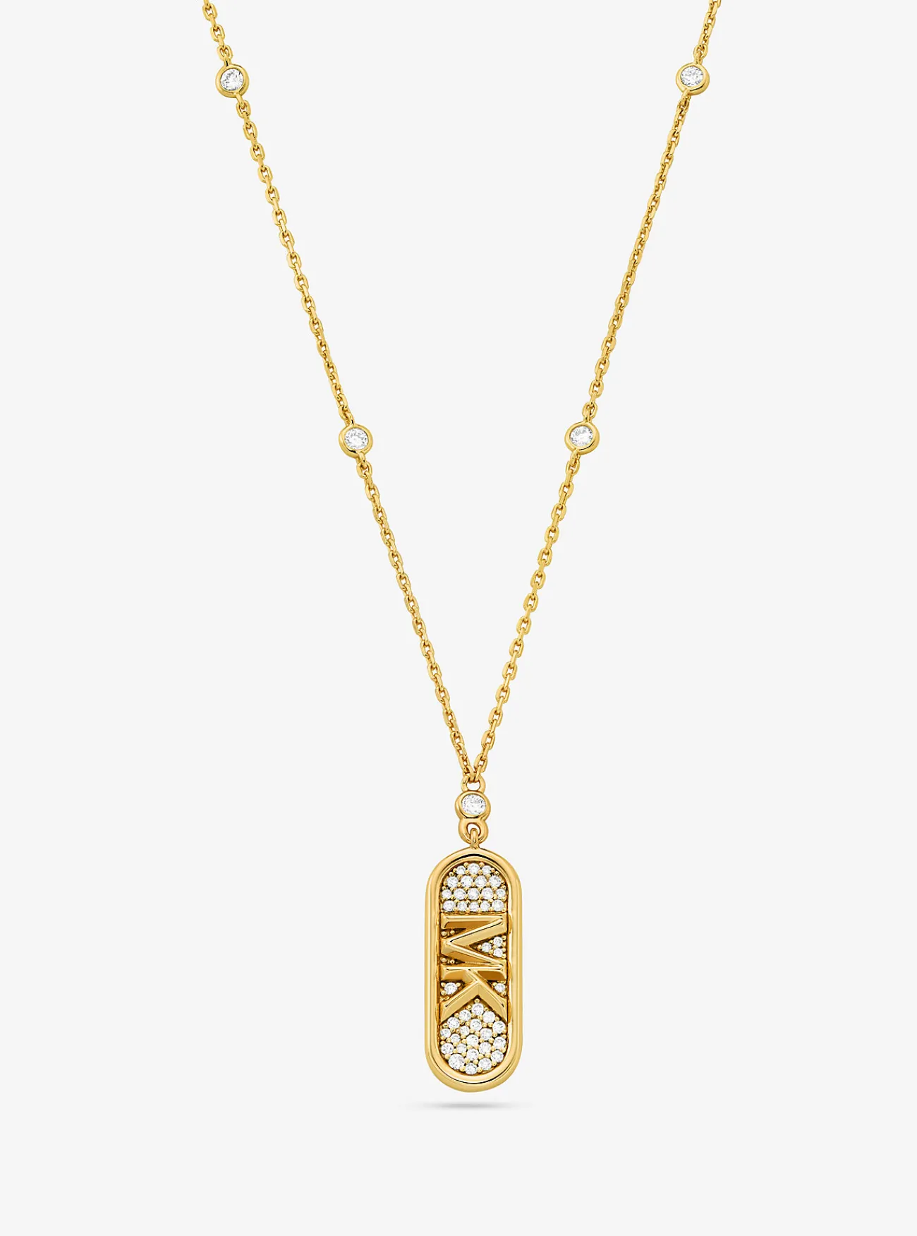Michael Kors Halsketting van sterlingzilver met plating met edelmetaal, siersteentjes en Empire-logo GOUD Fashion