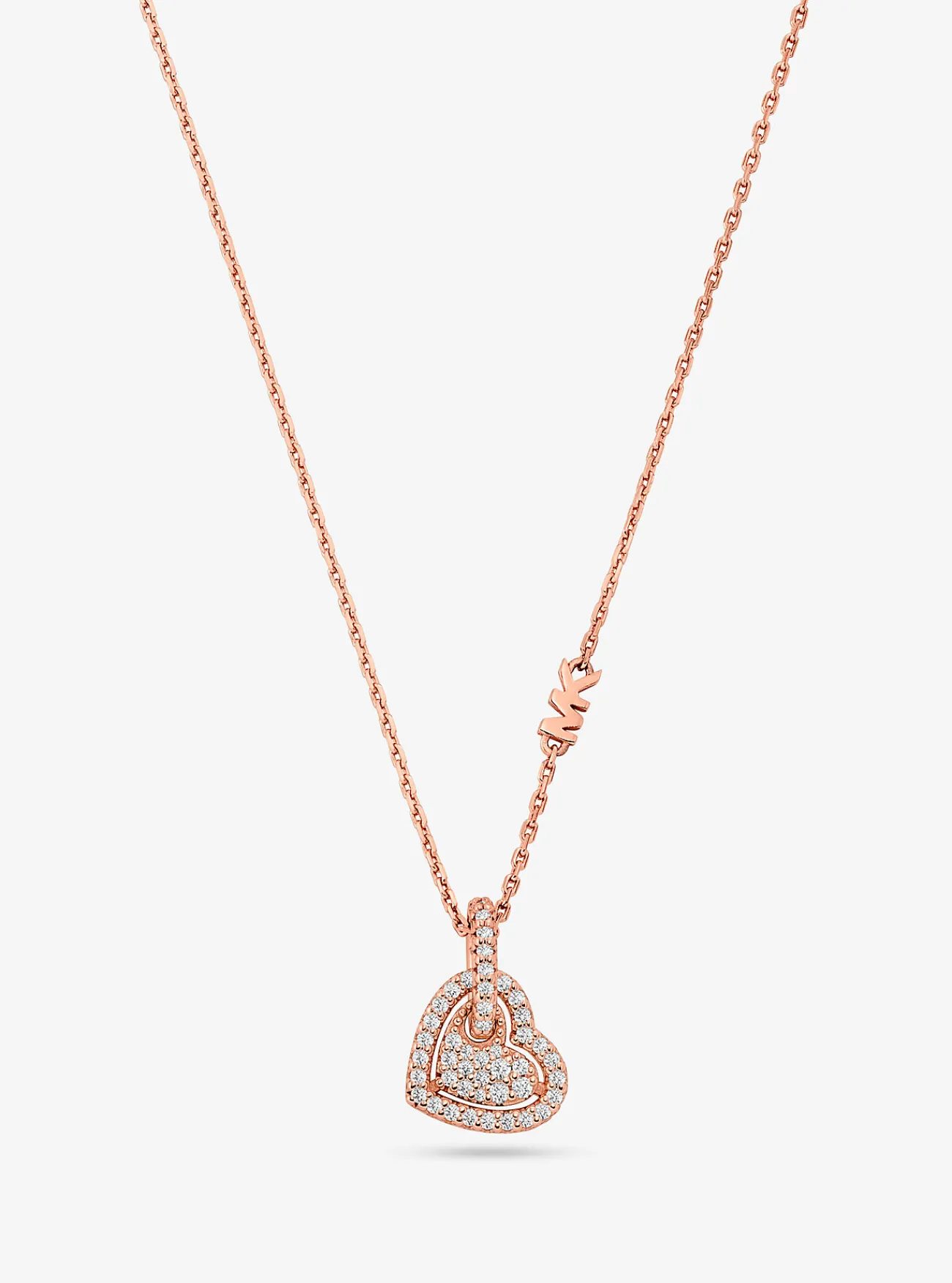 Michael Kors Halsketting van sterlingzilver met plating met edelmetaal en hart met siersteentjes ROS&Eacute;GOUD Clearance