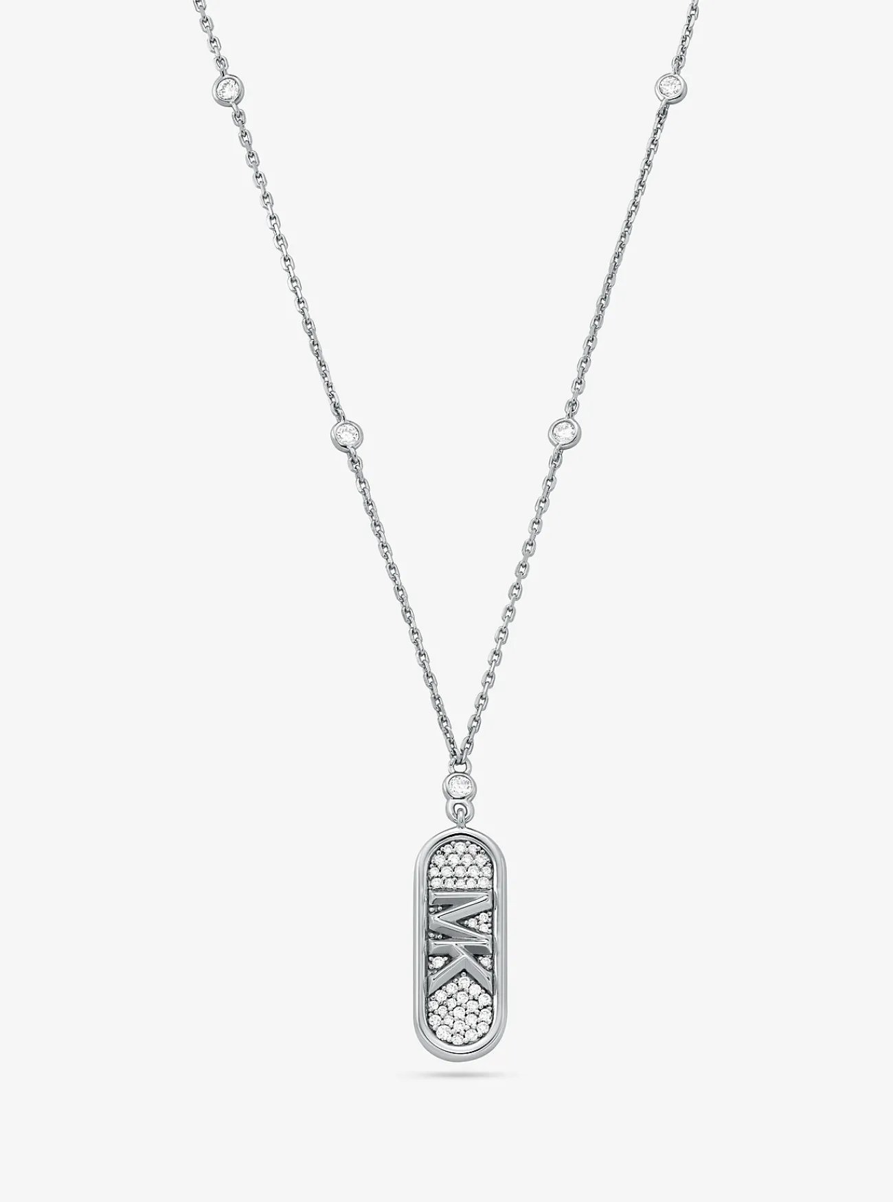 Michael Kors Halsketting van sterling met plating met edelmetaal, siersteentjes en Empire-logo ZILVER Fashion