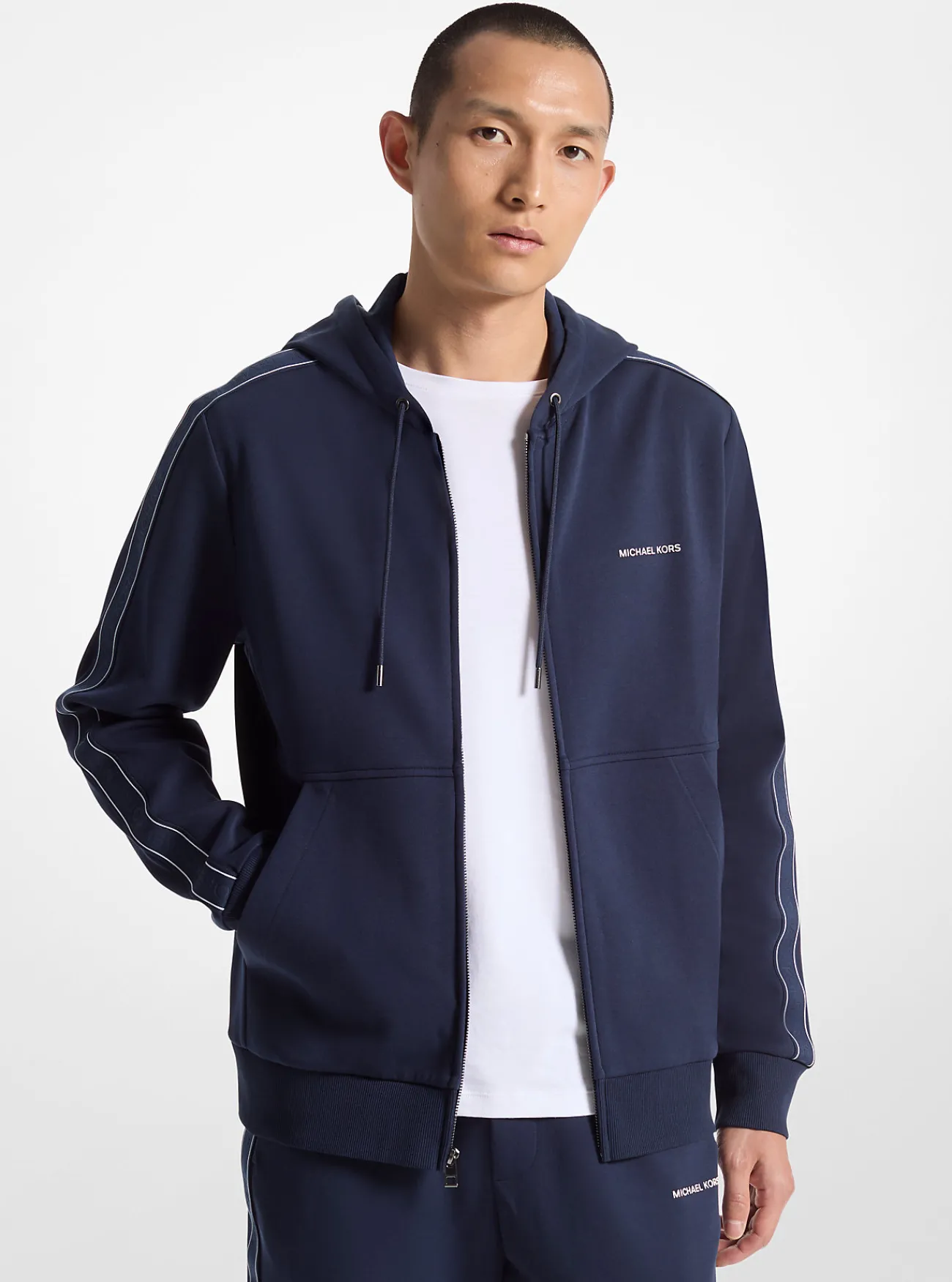 Michael Kors Hoody van een katoenmix met rits en logoband MIDDERNACHTSBLAUW Discount