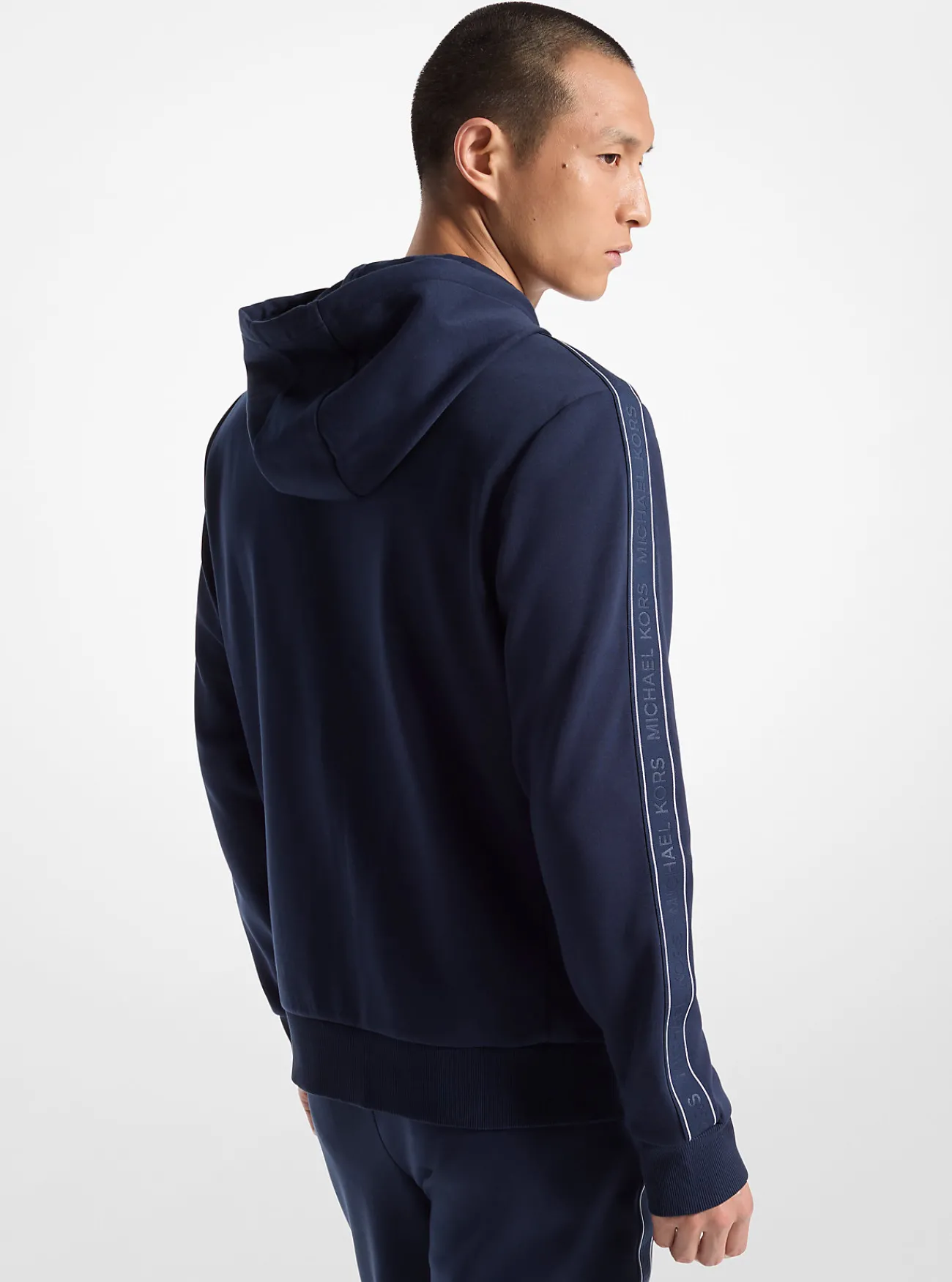 Michael Kors Hoody van een katoenmix met rits en logoband MIDDERNACHTSBLAUW Discount