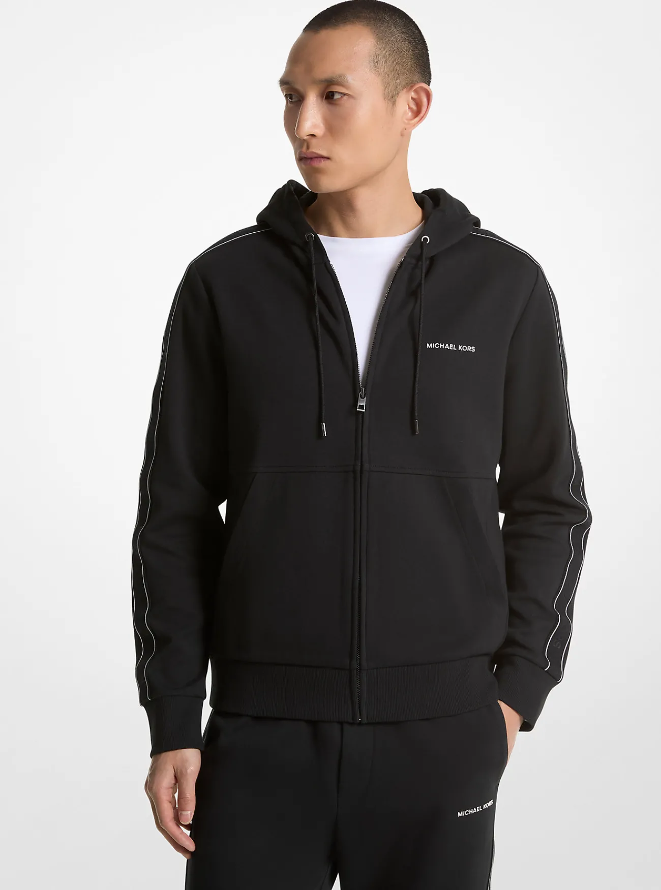 Michael Kors Hoody van een katoenmix met rits en logoband ZWART Fashion