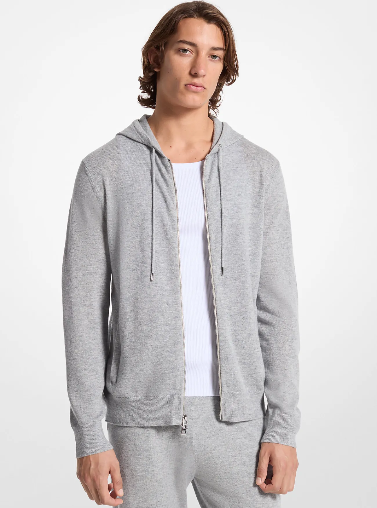 Michael Kors Hoody van een mix van wol en kasjmier, met rits GEMÊLEERDGRIJS Fashion