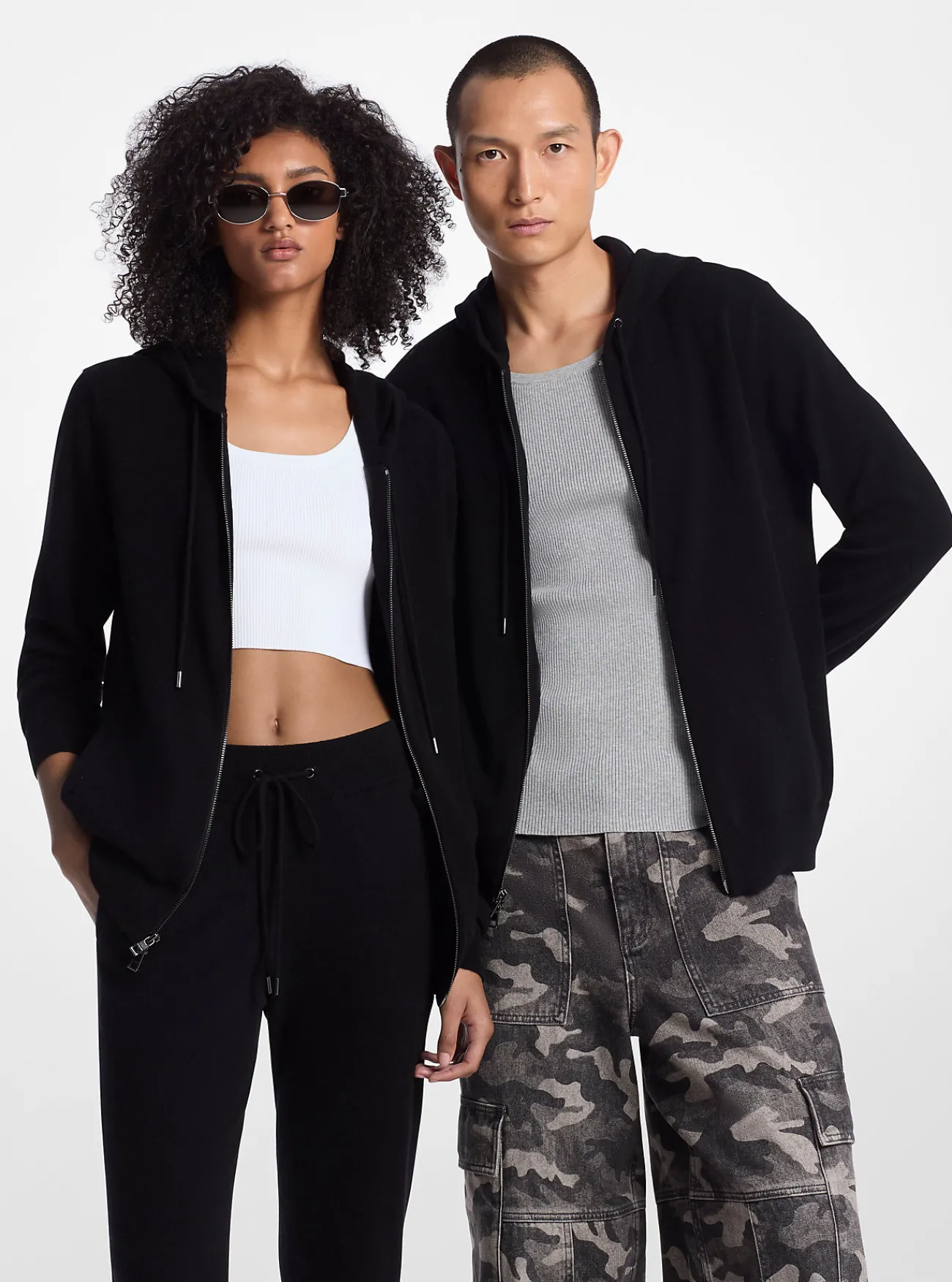 Michael Kors Hoody van een mix van wol en kasjmier, met rits ZWART New