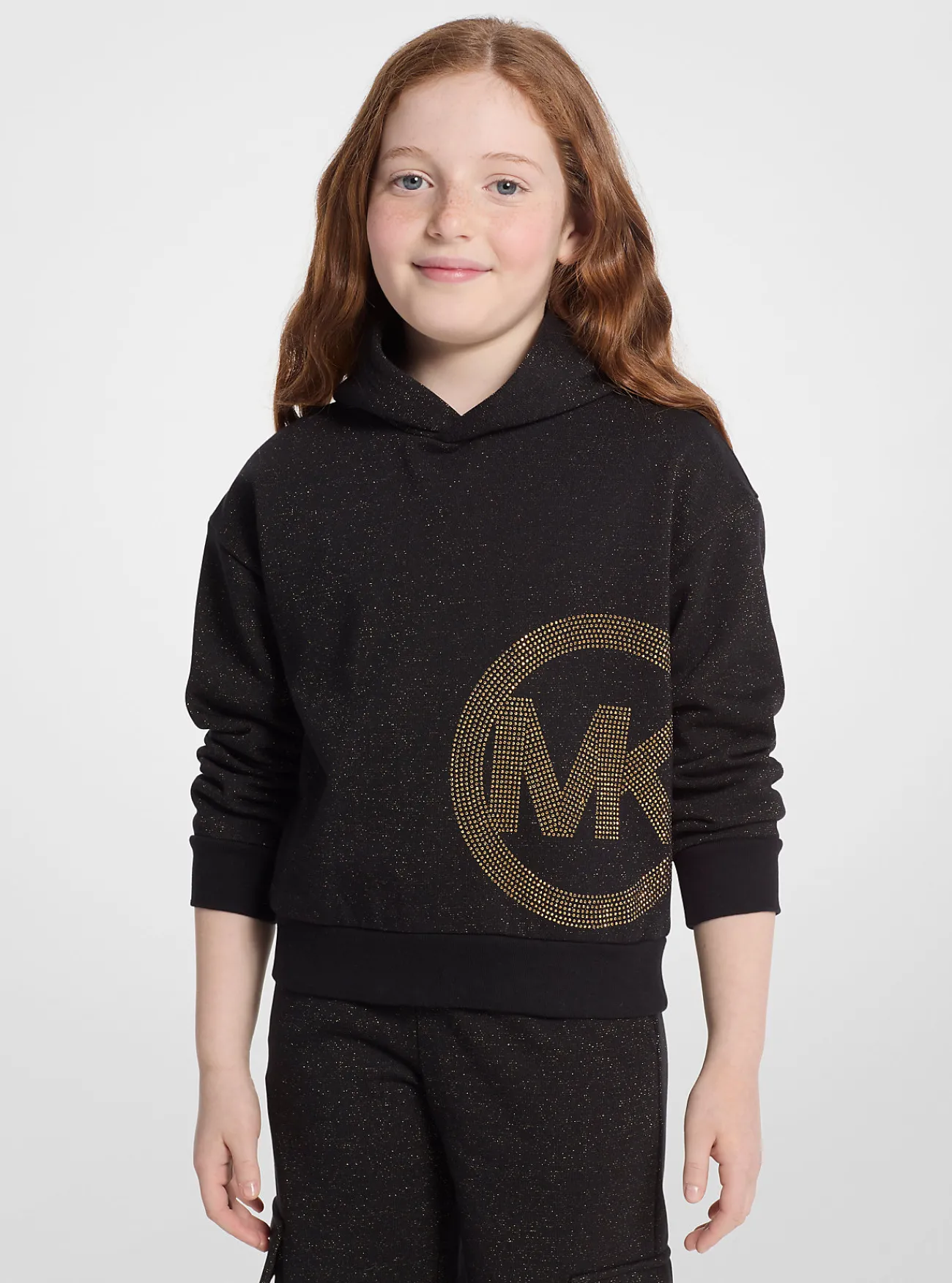 Michael Kors Hoody van metallic breisel met studs en logo ZWART New