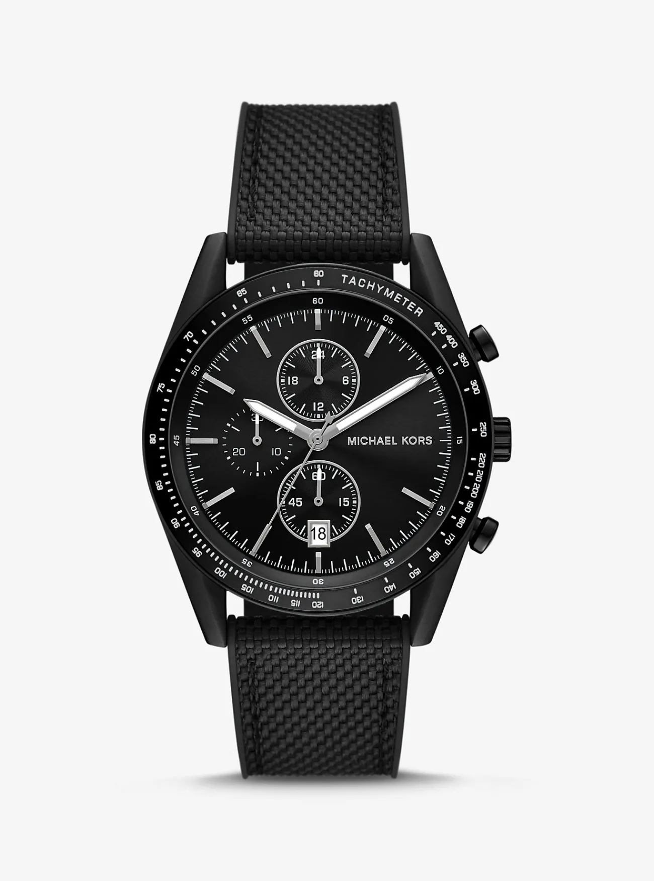 Michael Kors Horloge Accelerator met nylon band, oversized en ZWART Discount