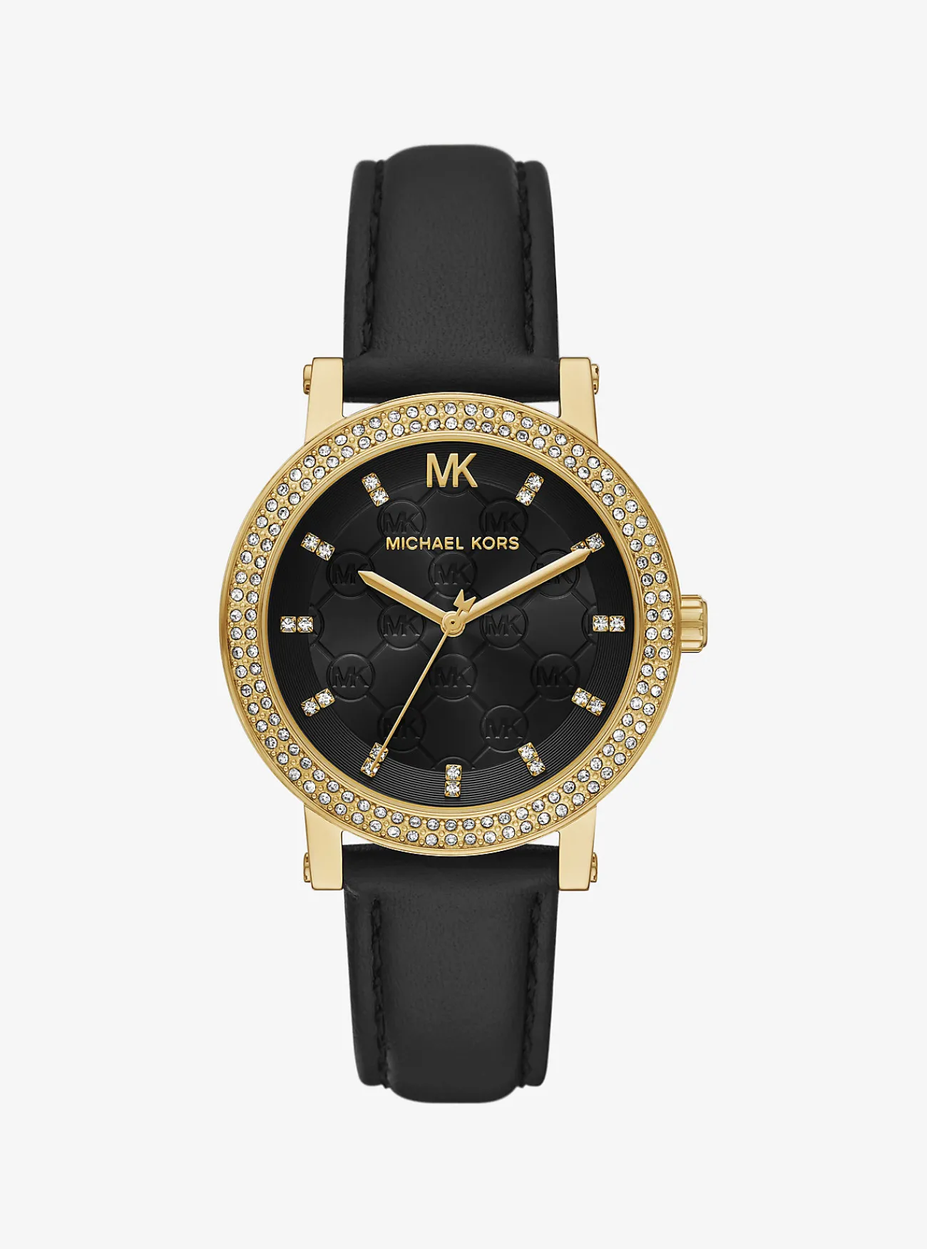 Michael Kors Horloge Corey met siersteentjes en leren bandje, goudkleurig ZWART Hot