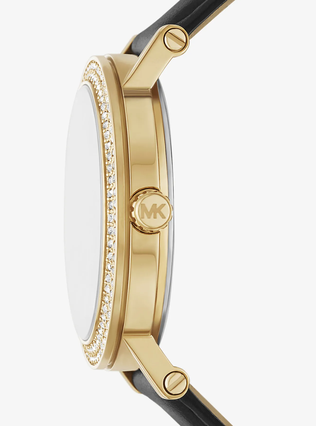 Michael Kors Horloge Corey met siersteentjes en leren bandje, goudkleurig ZWART Hot