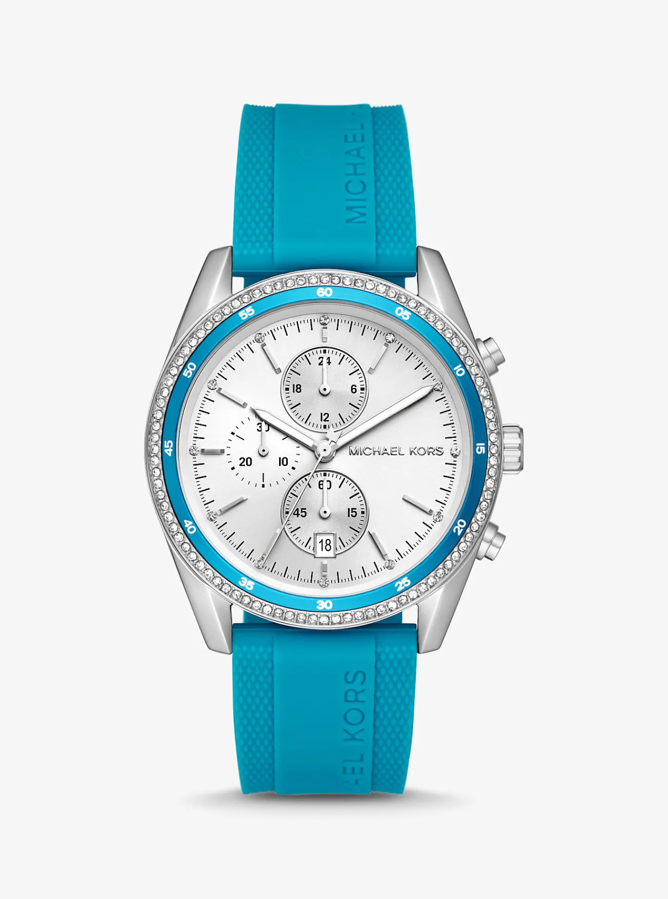 Michael Kors Horloge Hadyn met siersteentjes, oversized en zilverkleurig SANTORINIBLAUW Hot