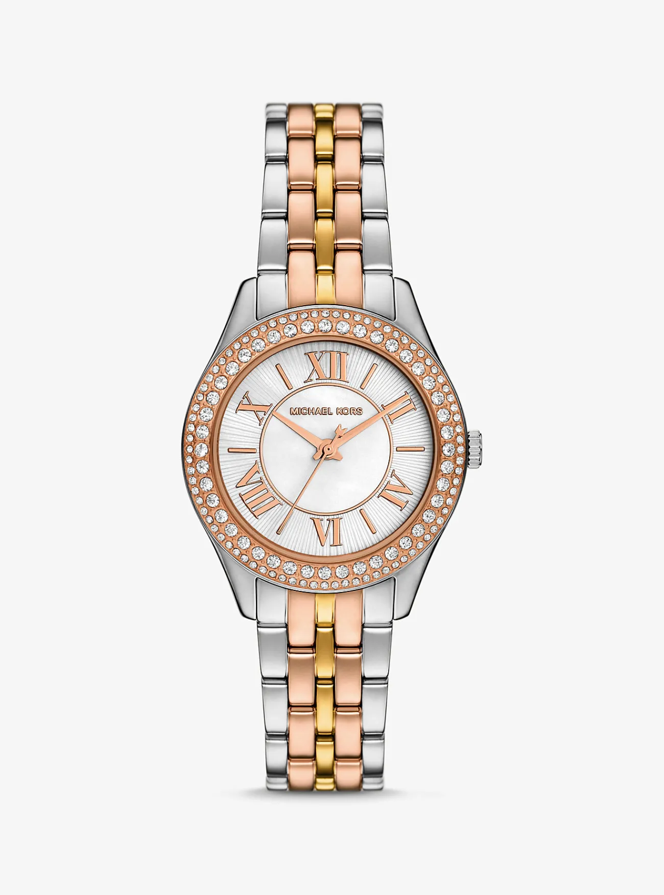 Michael Kors Horloge Harlowe met siersteentjes, en mini DRIEKLEURIG Sale