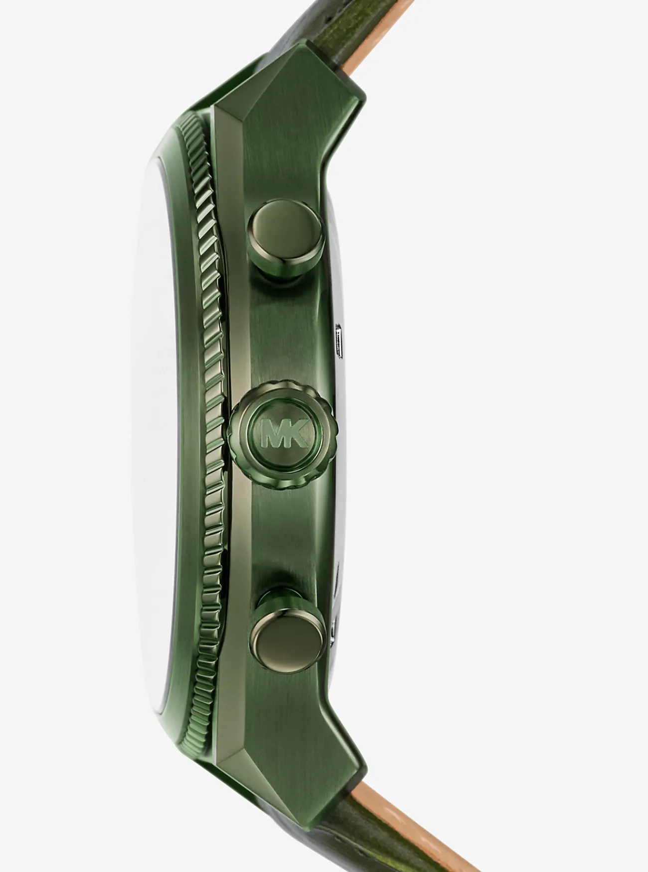 Michael Kors Horloge Panorama met bandje van leer met krokodillenprint in reli&euml;f, en oversized OLIJFGROEN Clearance