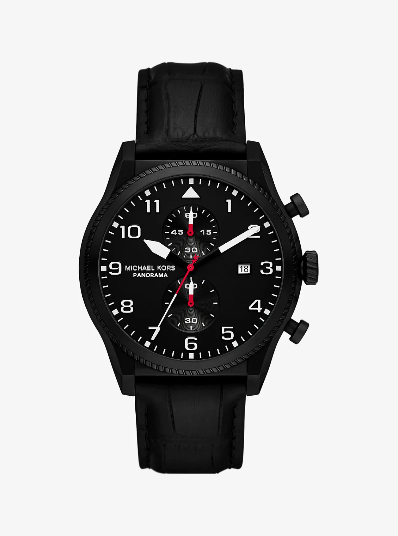Michael Kors Horloge Panorama met bandje van leer met krokodillenprint in reli&euml;f, en oversized ZWART Best