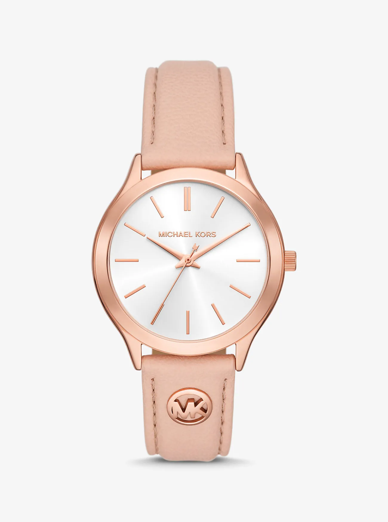 Michael Kors Horloge Slim Runway met leren bandje, ros&eacute;goudkleurig LICHTROZE Clearance