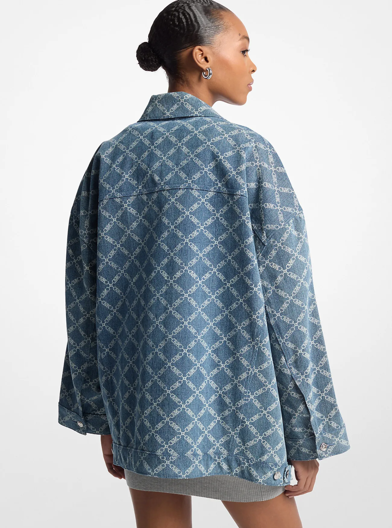 Michael Kors Jack van denim jacquard met ruitvormige Empire-print, oversized UNIONMETWASSING Hot