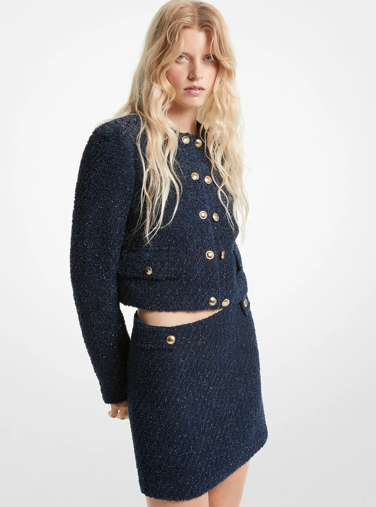 Michael Kors Jas van metallic tweed MIDNIGHTBLUE Best