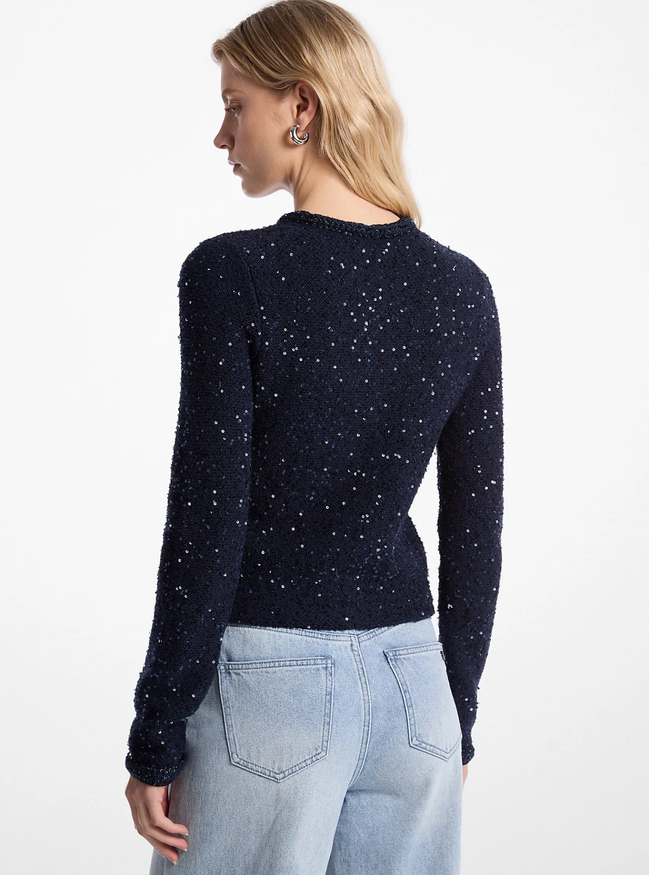 Michael Kors Jasje van metallic breisel met stretch en lovertjes MIDNIGHTBLUE Sale