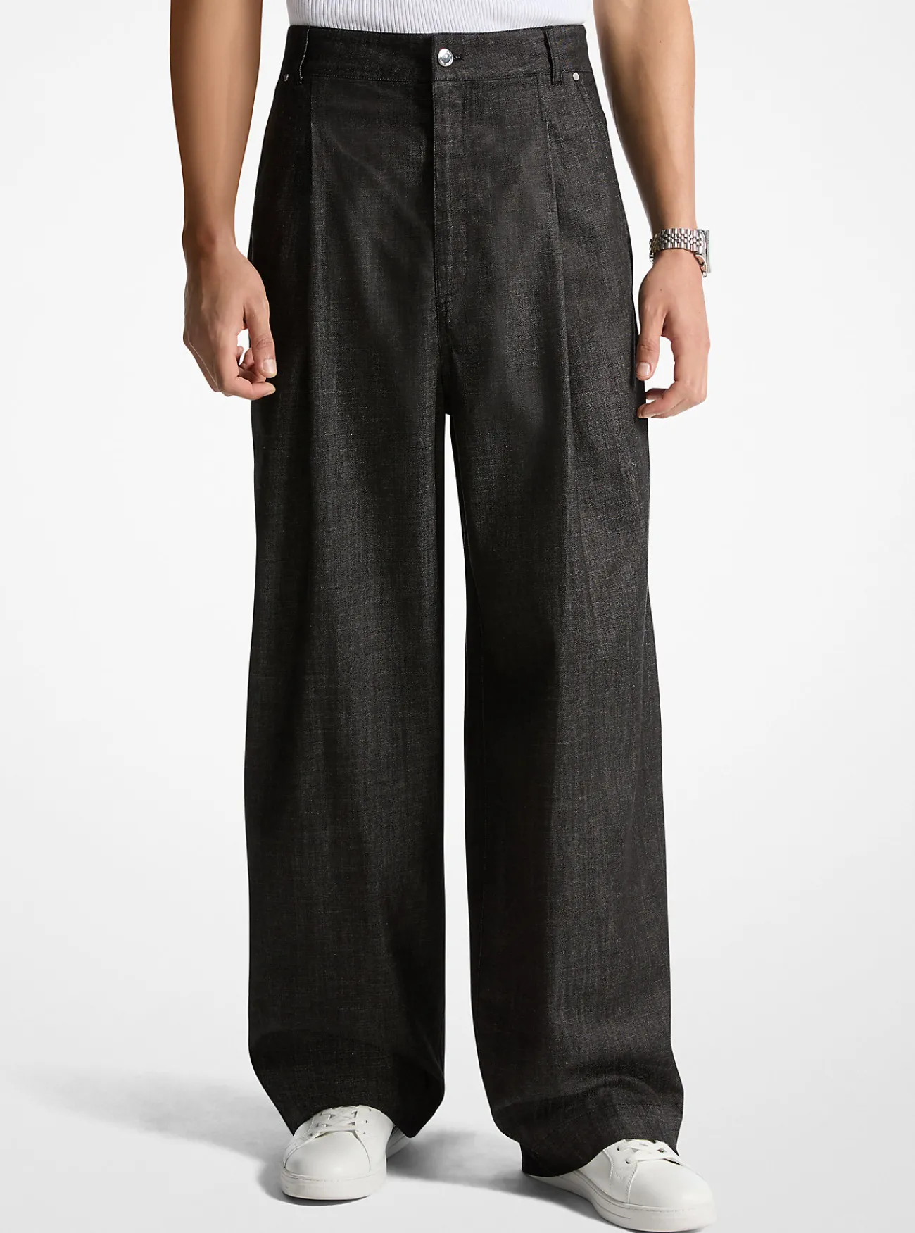 Michael Kors Jeans van chambray met plooien en wijde pijpen ZWART Clearance