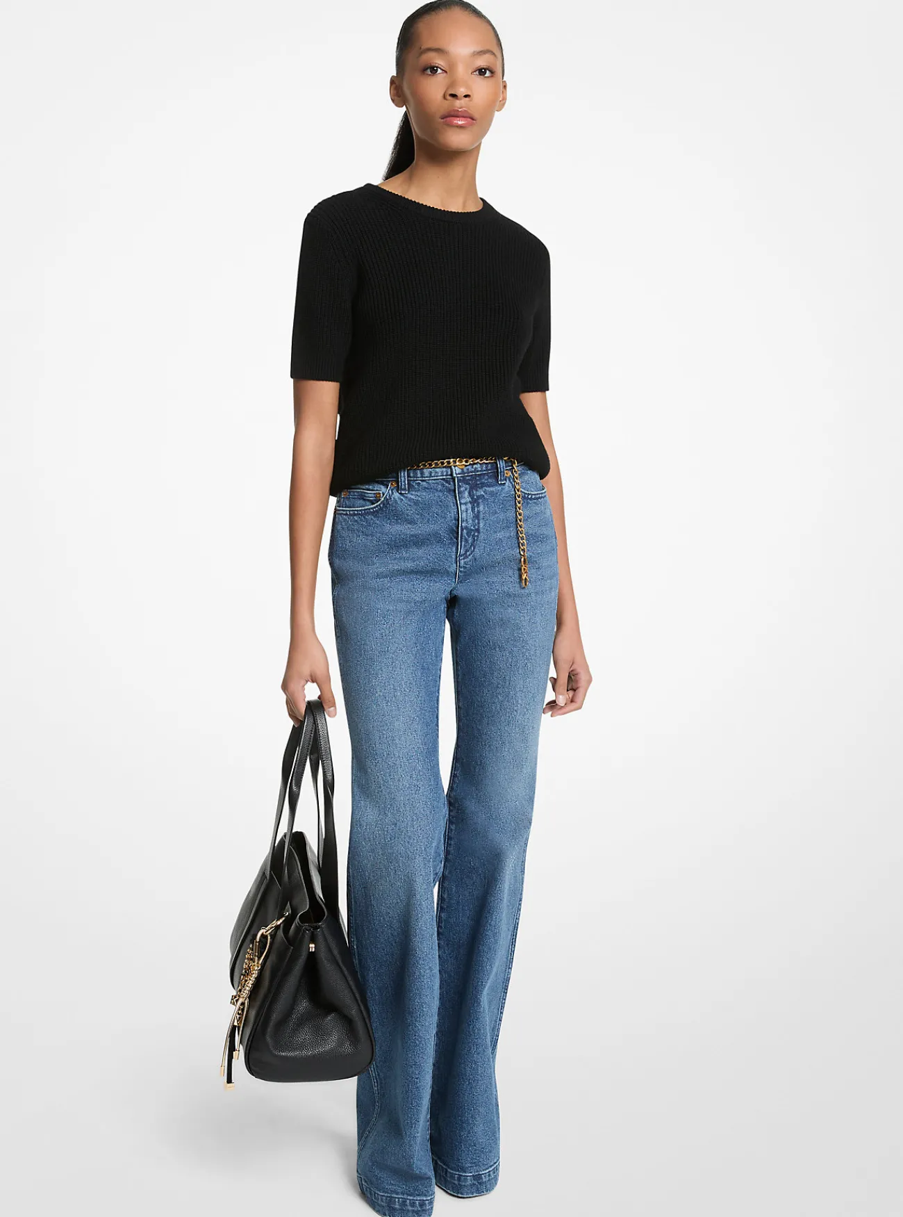 Michael Kors Jeans van stretchkatoen met wijduitlopende pijpen en riem DUSKBLUEWASH Fashion