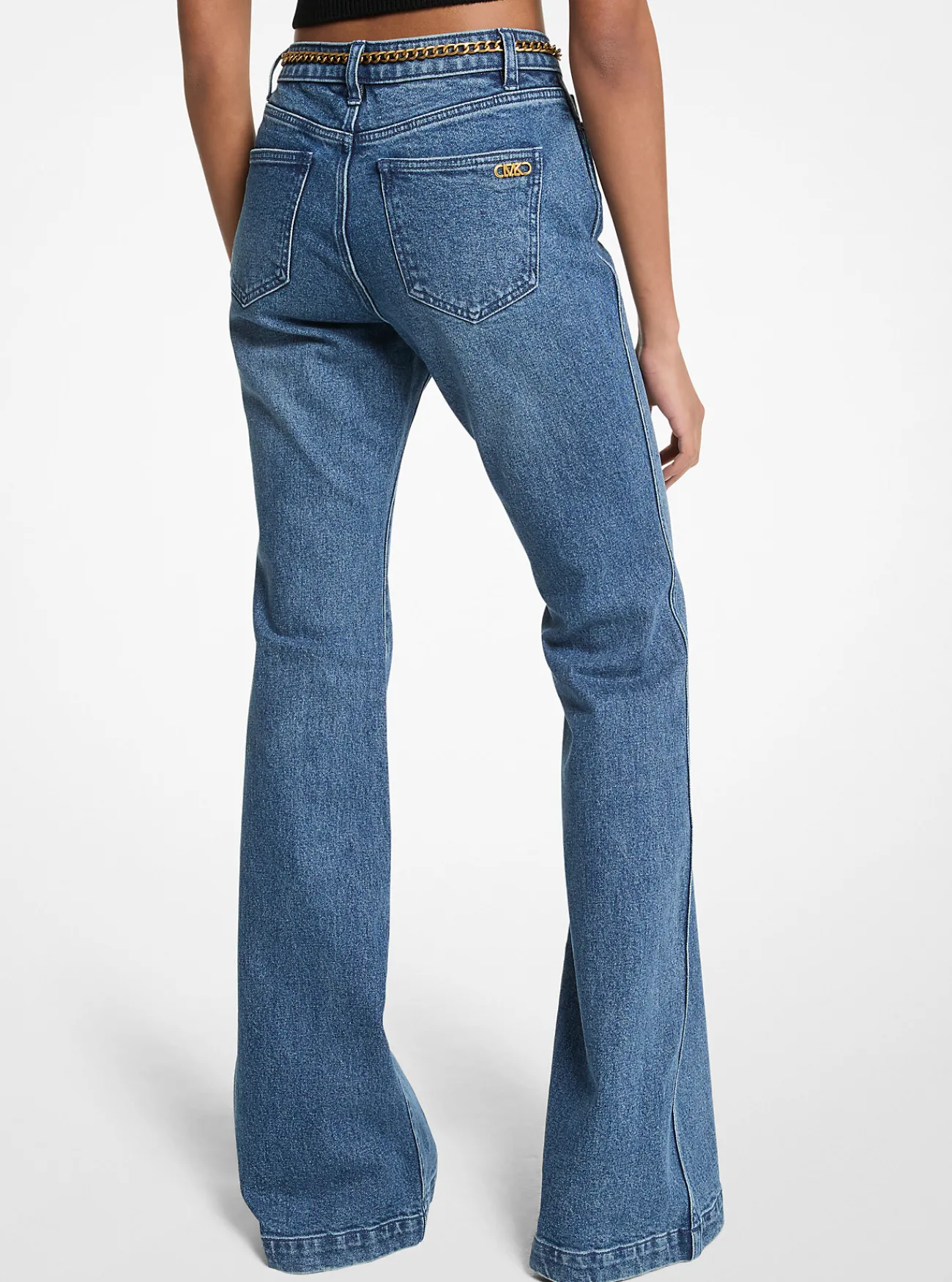 Michael Kors Jeans van stretchkatoen met wijduitlopende pijpen en riem DUSKBLUEWASH Fashion