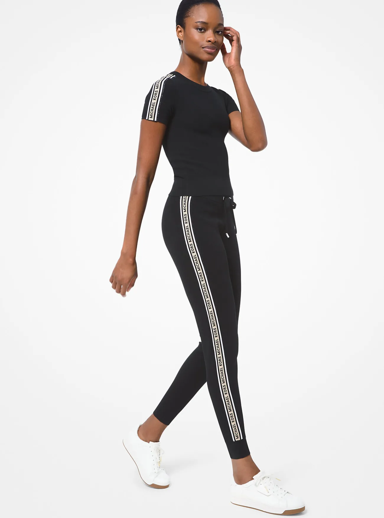 Michael Kors Joggingbroek van breisel met textuur en logoband ZWART New
