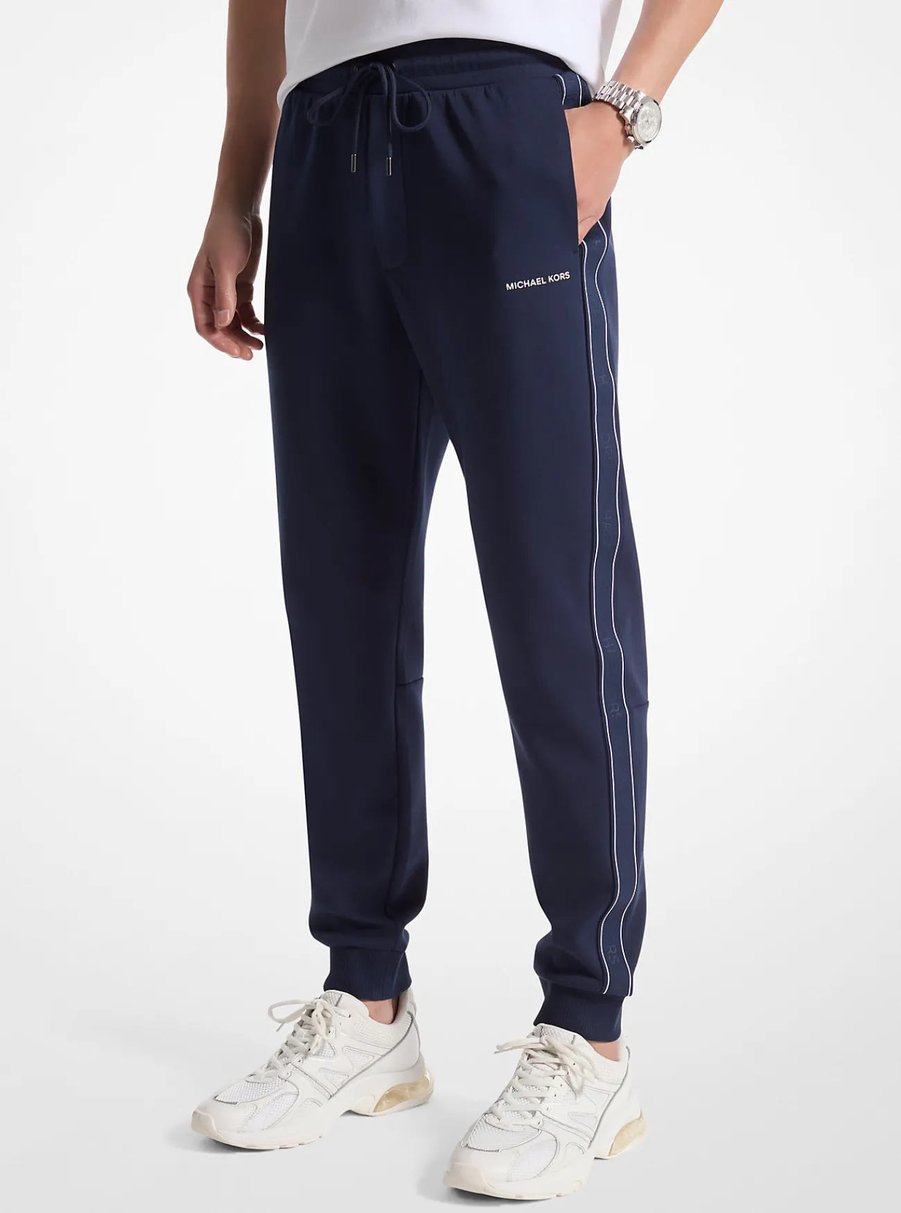 Michael Kors Joggingbroek van katoenmix met logoband MIDDERNACHTSBLAUW Clearance