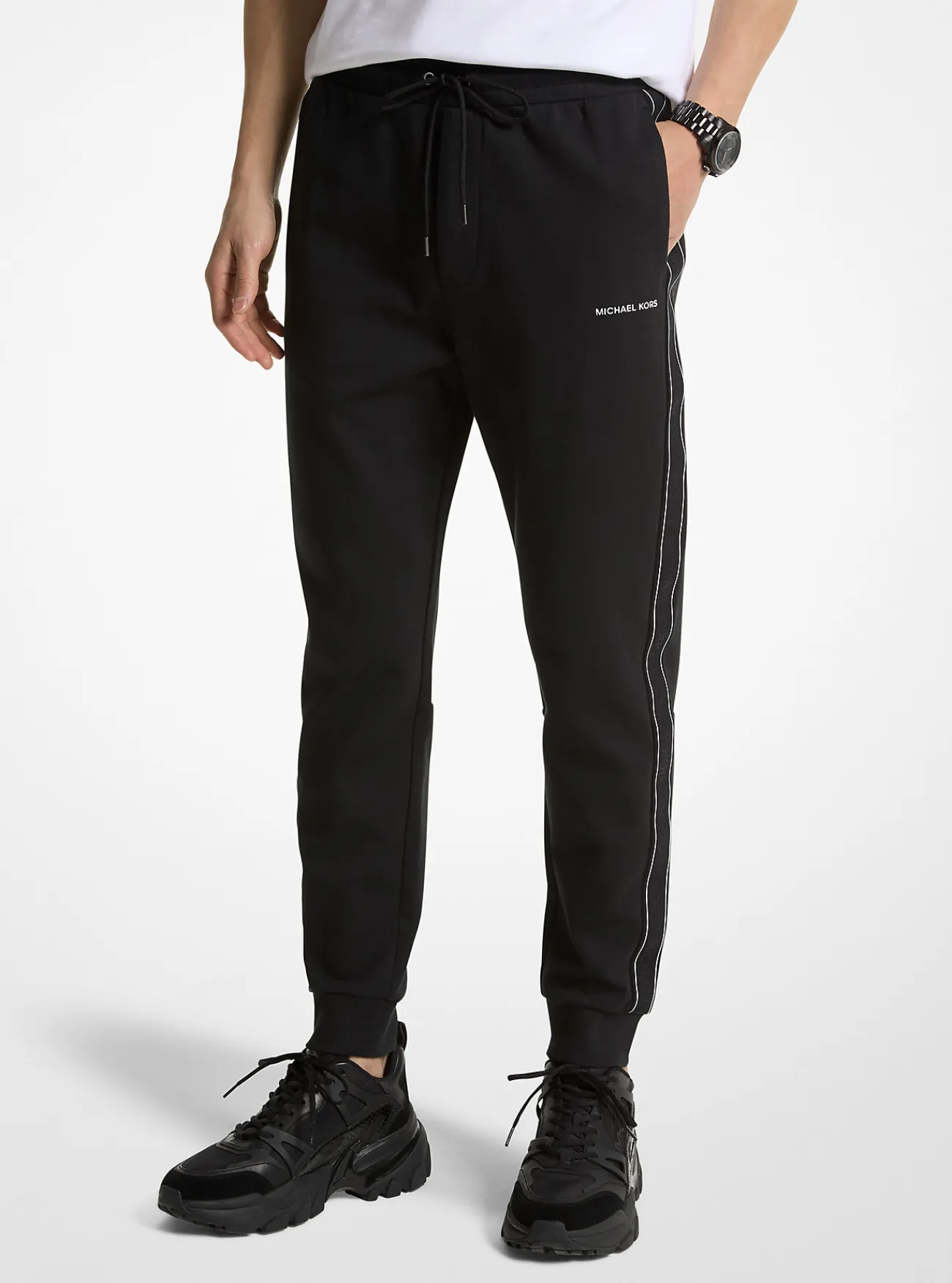 Michael Kors Joggingbroek van katoenmix met logoband ZWART Outlet