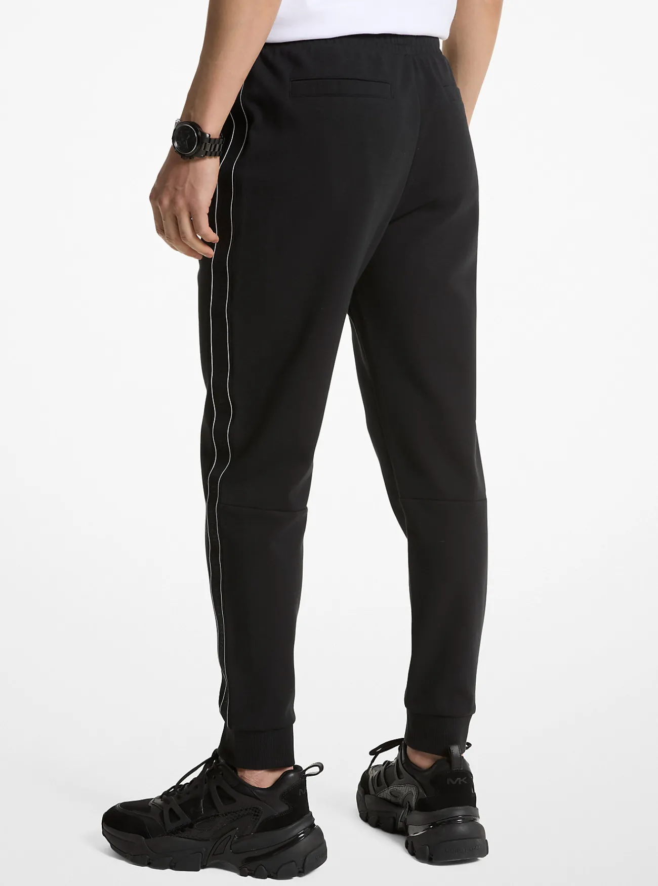 Michael Kors Joggingbroek van katoenmix met logoband ZWART Outlet