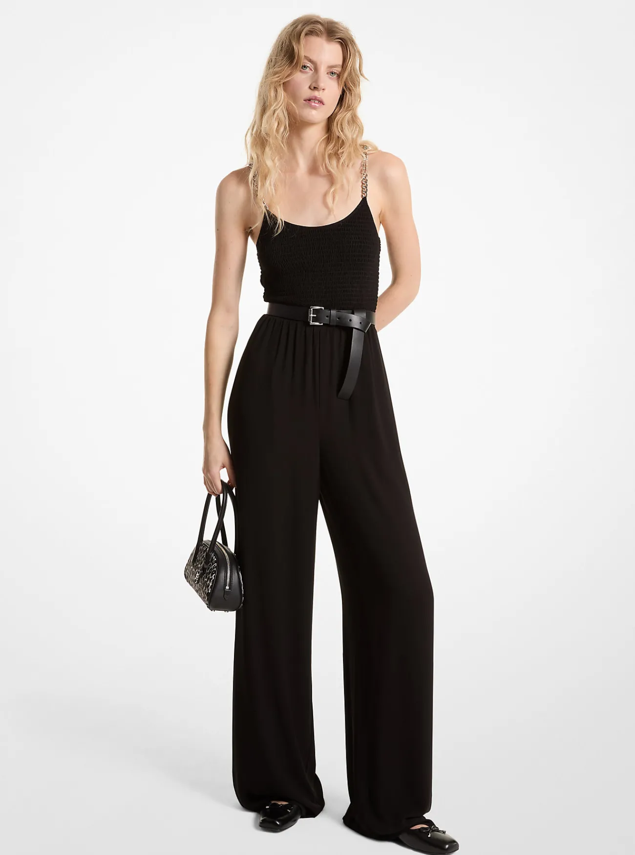 Michael Kors Jumpsuit van cr&ecirc;pe georgette met smokwerk en kettinkjes ZWART New