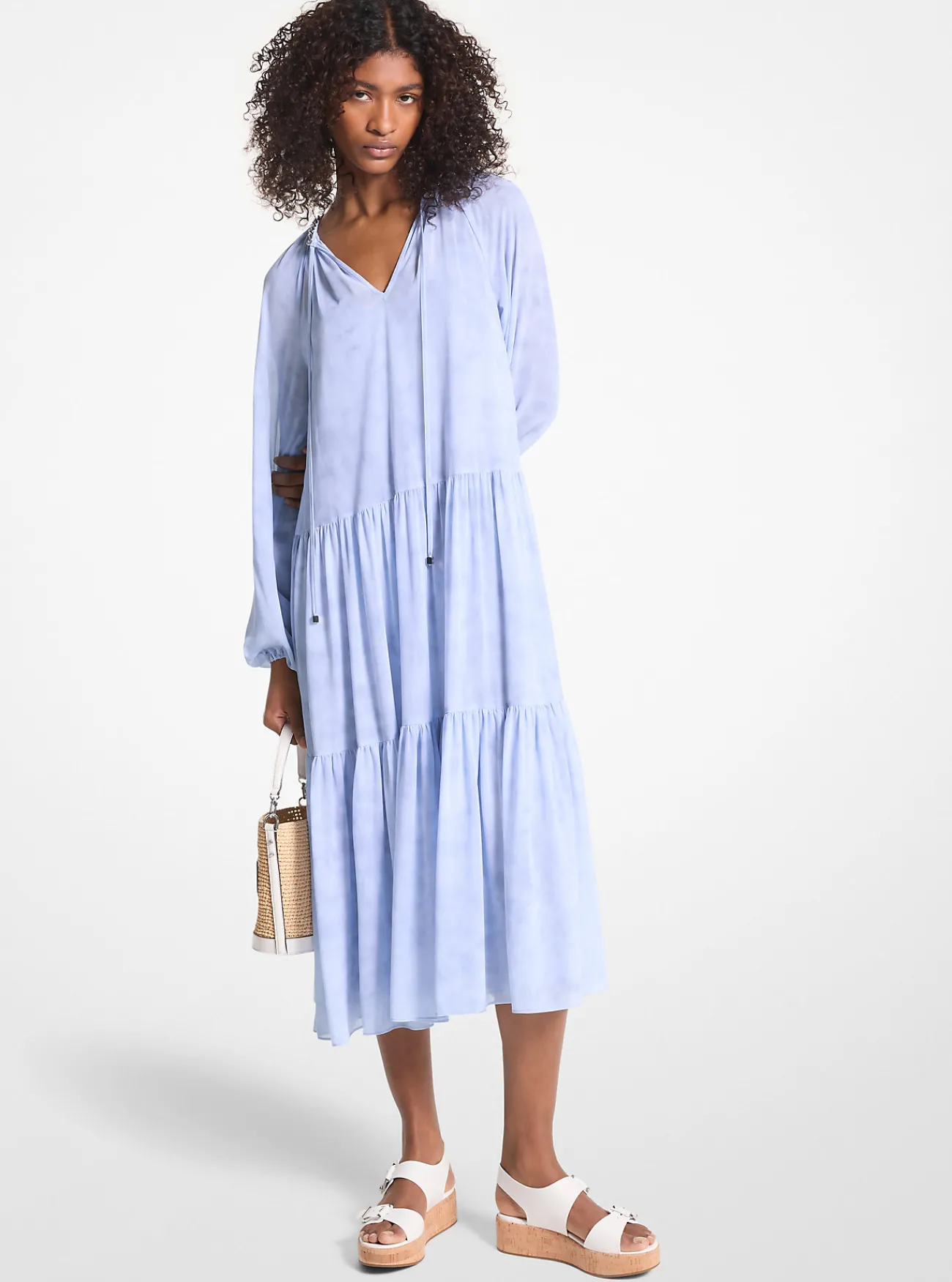 Michael Kors Jurk van cr&ecirc;pe georgette met print en versiering CHAMBRAY Discount