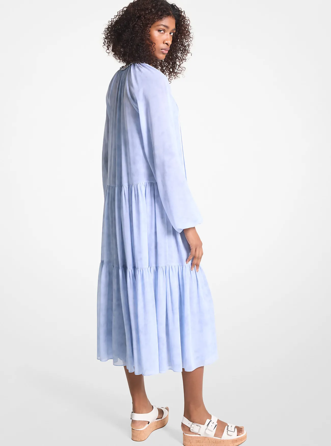 Michael Kors Jurk van cr&ecirc;pe georgette met print en versiering CHAMBRAY Discount
