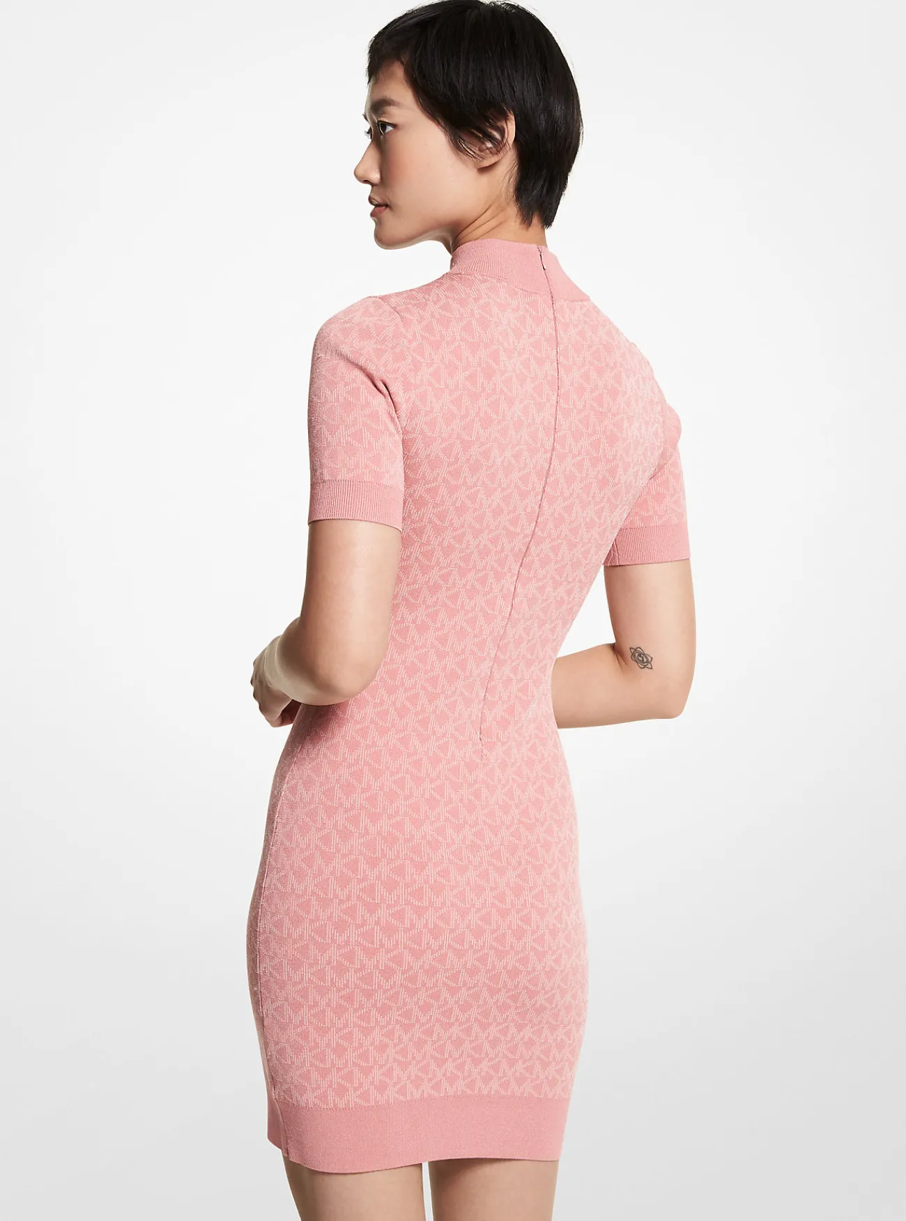 Michael Kors Jurk van jacquard met hoge aansluitende hals en logo Online