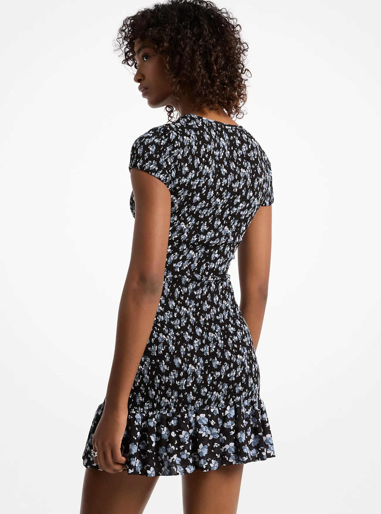 Michael Kors Jurk van matte jersey met stretch en bloemenprint CHAMBRAY Outlet