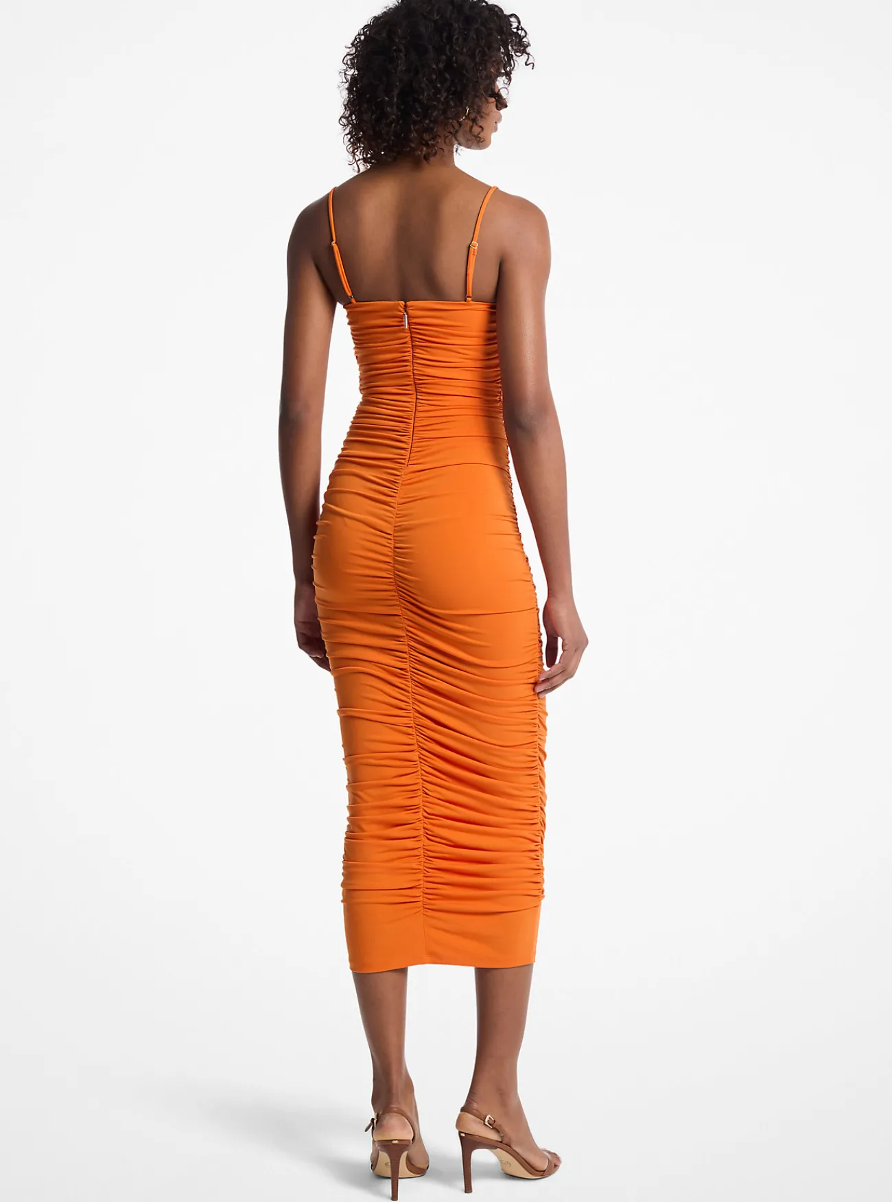 Michael Kors Jurk van matte stretchjersey met gerimpelde details ORANJE Sale