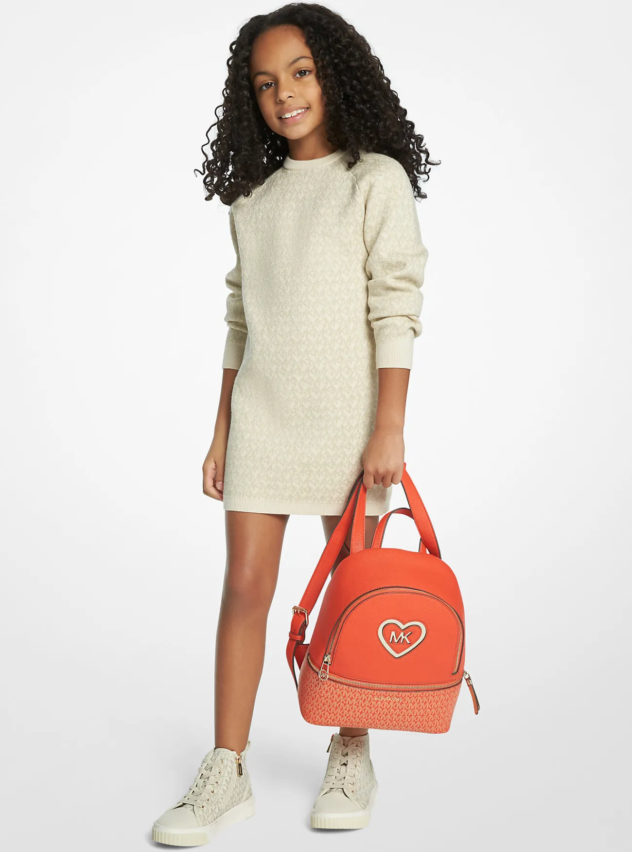 Michael Kors Jurk van metallic breisel met logo IVOORWIT Clearance