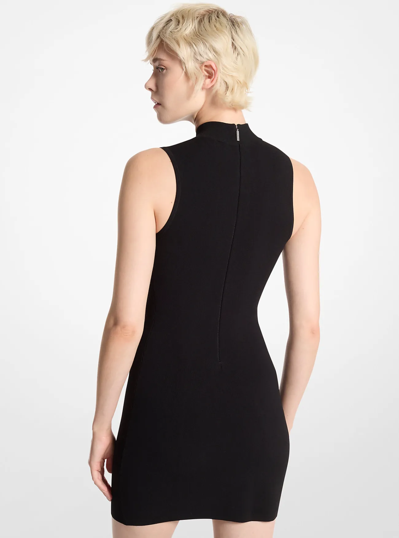 Michael Kors Jurk van stretchviscose met hoge aansluitende hals ZWART Fashion