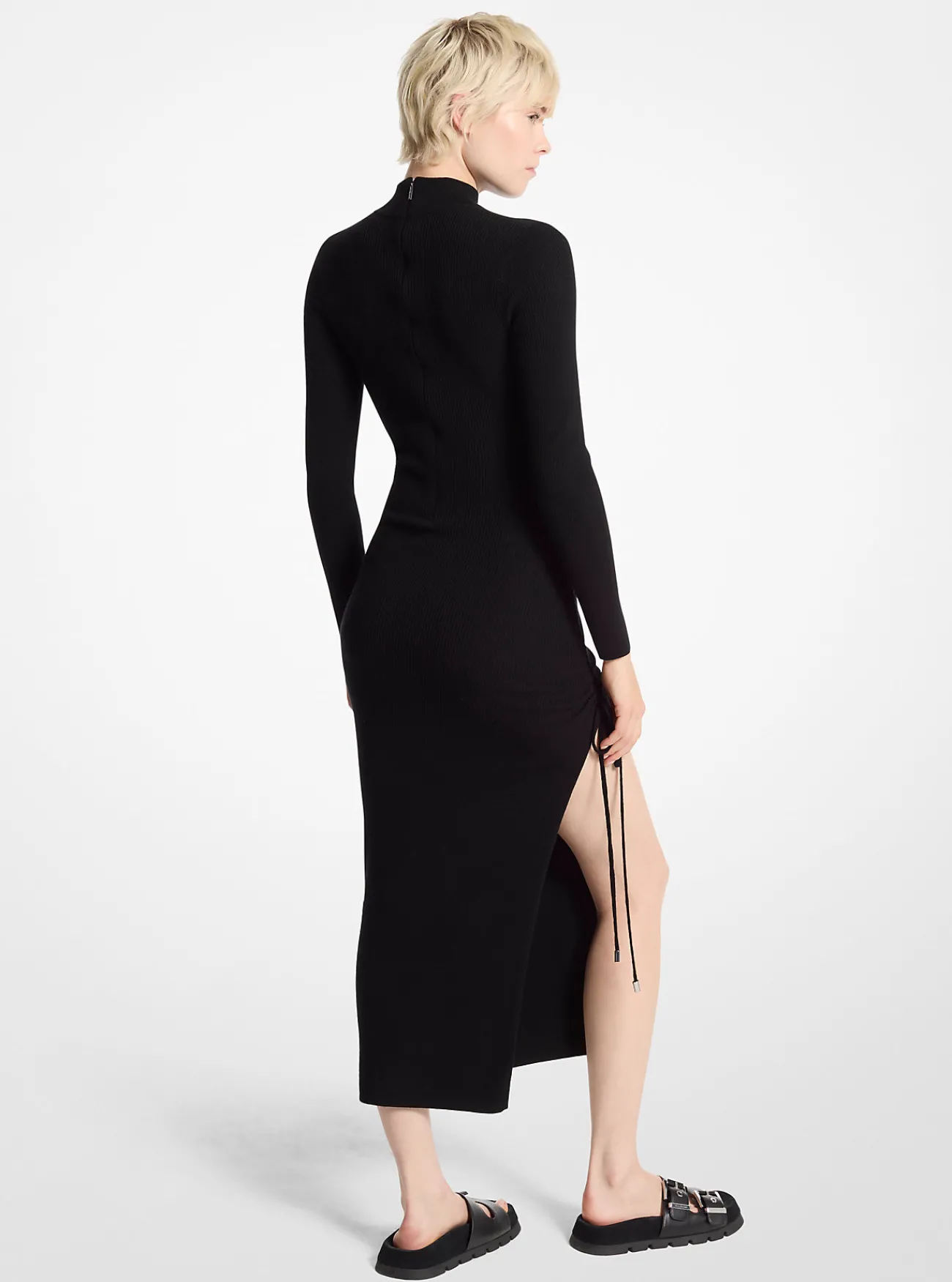 Michael Kors Jurk van stretchwol met ruches ZWART Clearance
