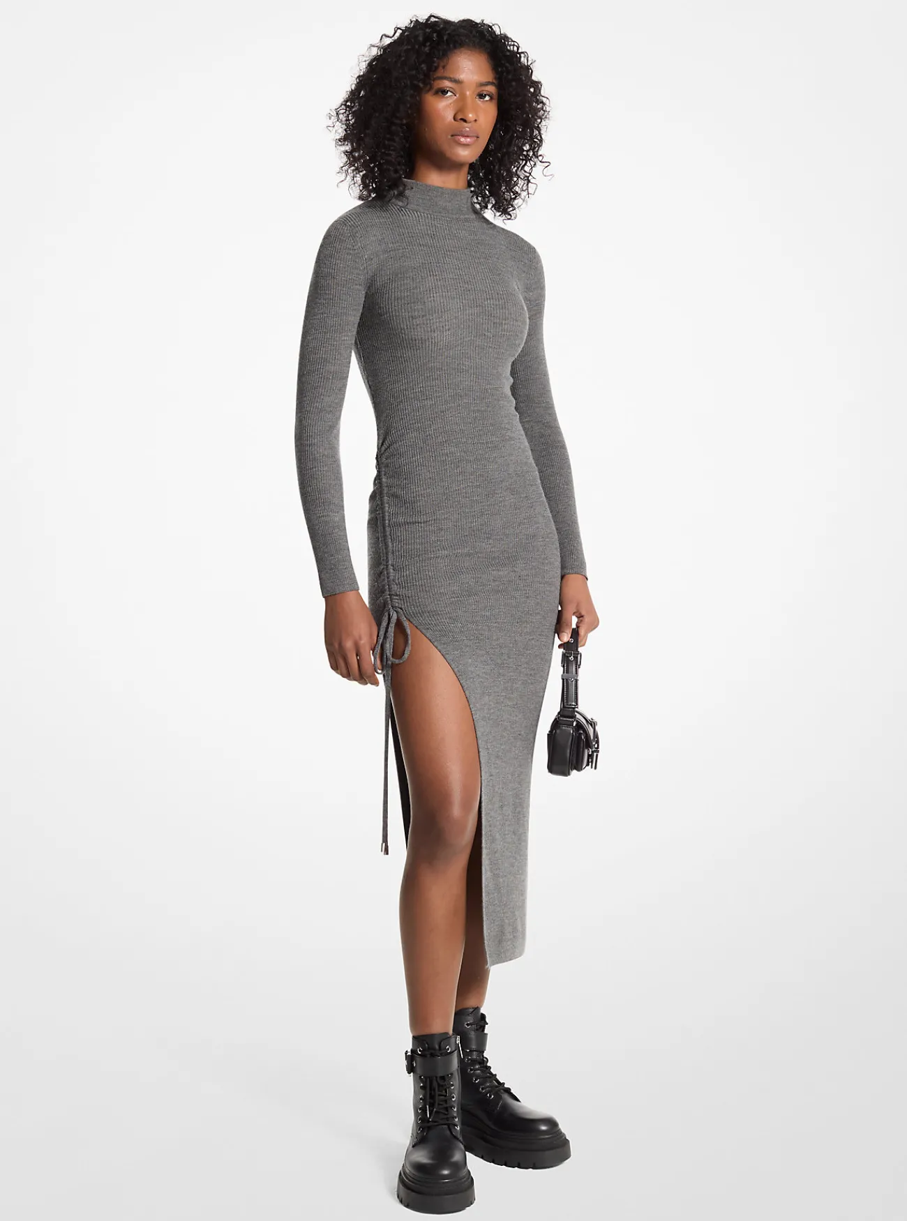 Michael Kors Jurk van stretchwol met ruches DERBYHEATHER Sale