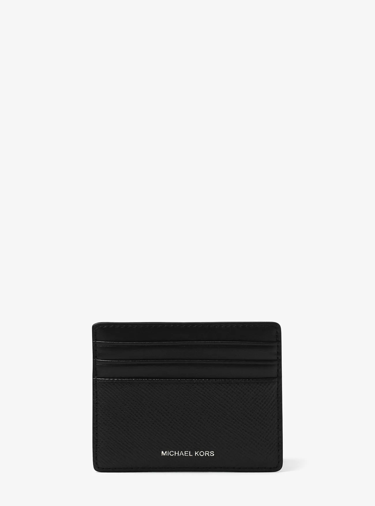 Michael Kors Kaarthouder Harrison van leer met kruislingse nerf, groot ZWART Fashion